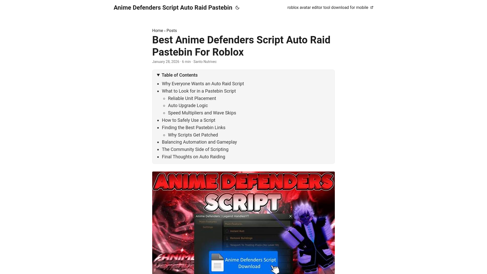 website screenshot of https://anime-defenders-script-auto-raid-pastebin.pages.dev/