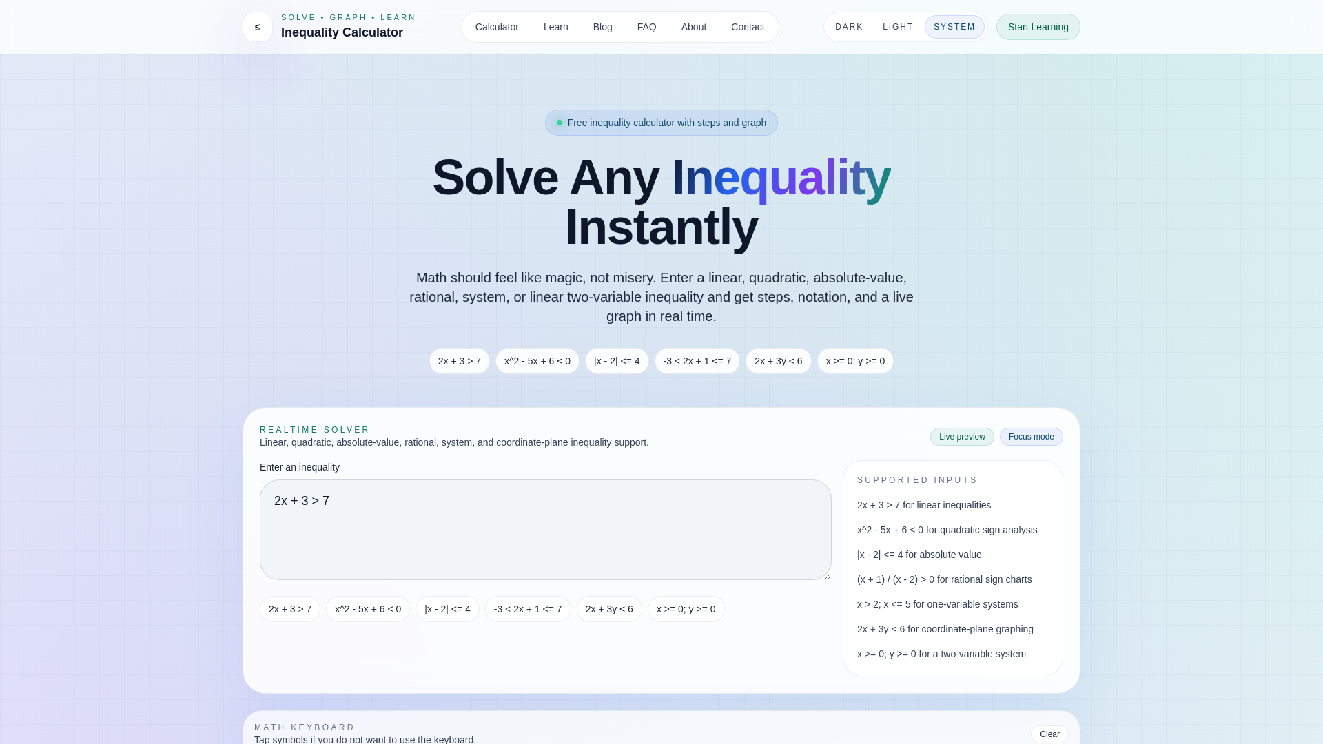 website screenshot of https://inequalitycalculator.pages.dev/