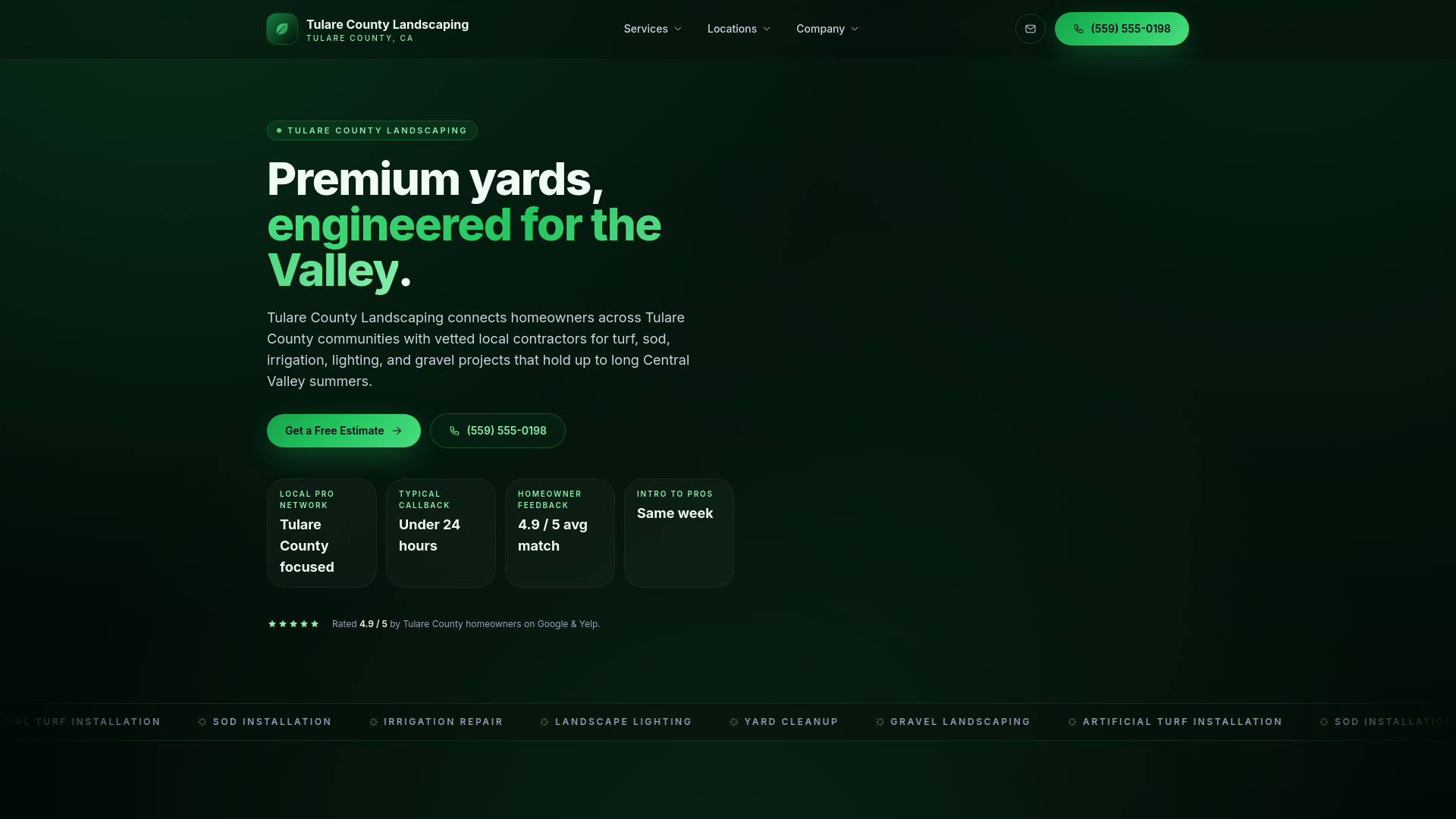 website screenshot of https://tularecountylandscaping.com/