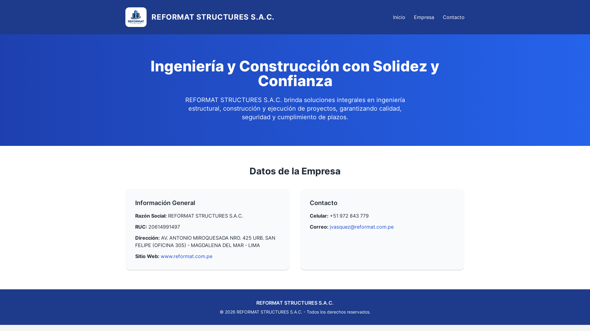 website screenshot of https://reformat.com.pe/