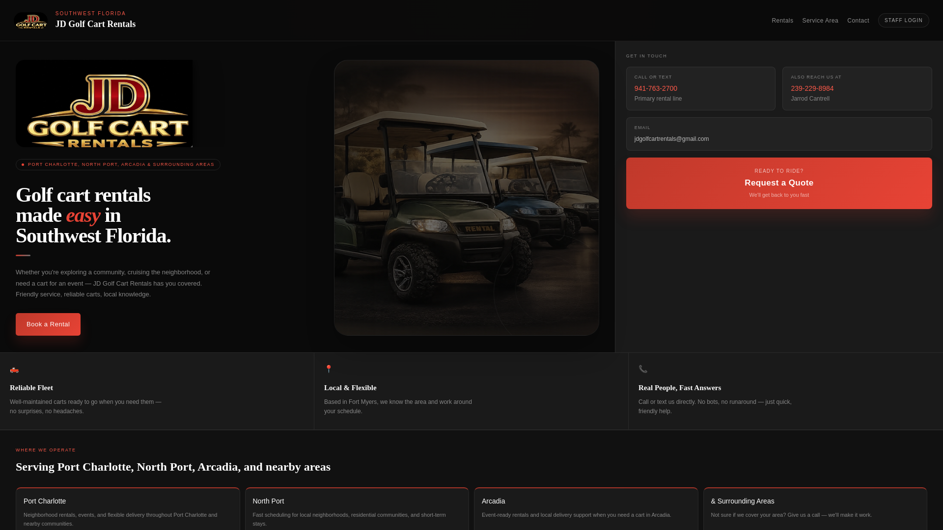 website screenshot of https://jdgolfcartrentals.com