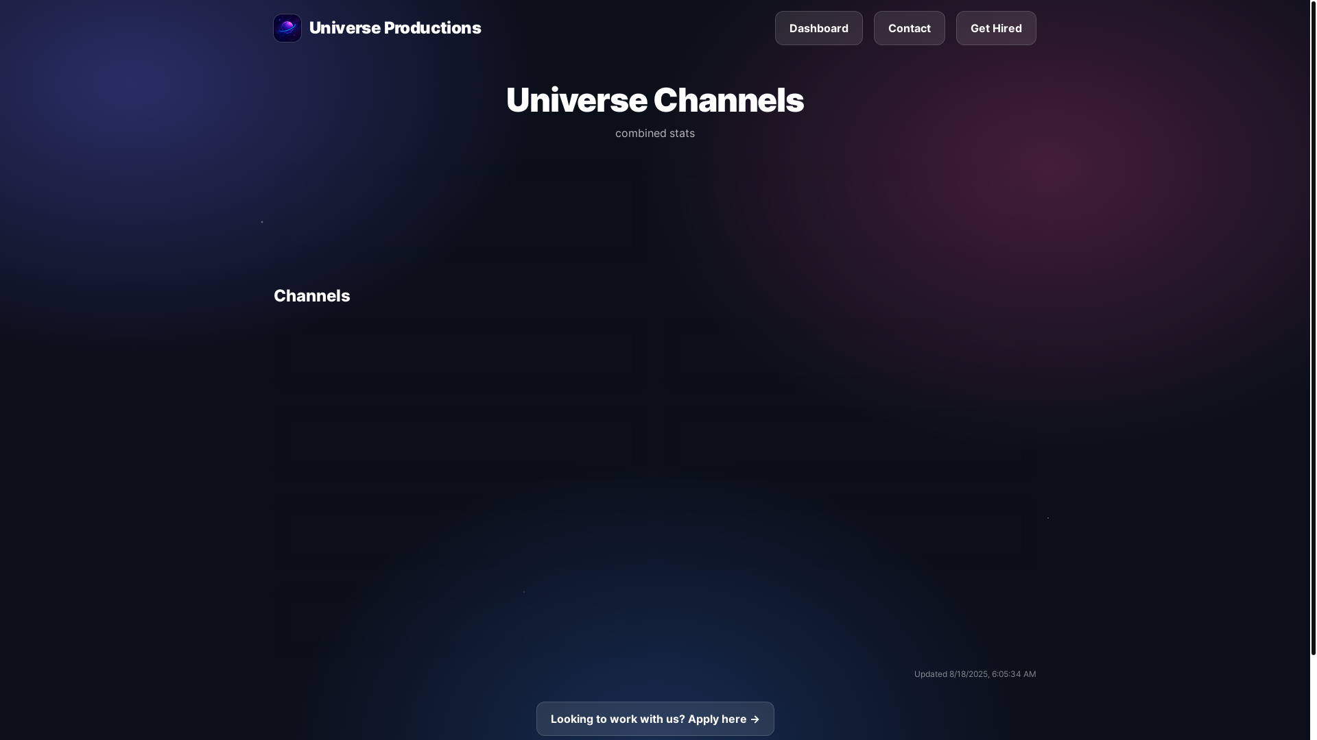 website screenshot of https://universechannels.com/