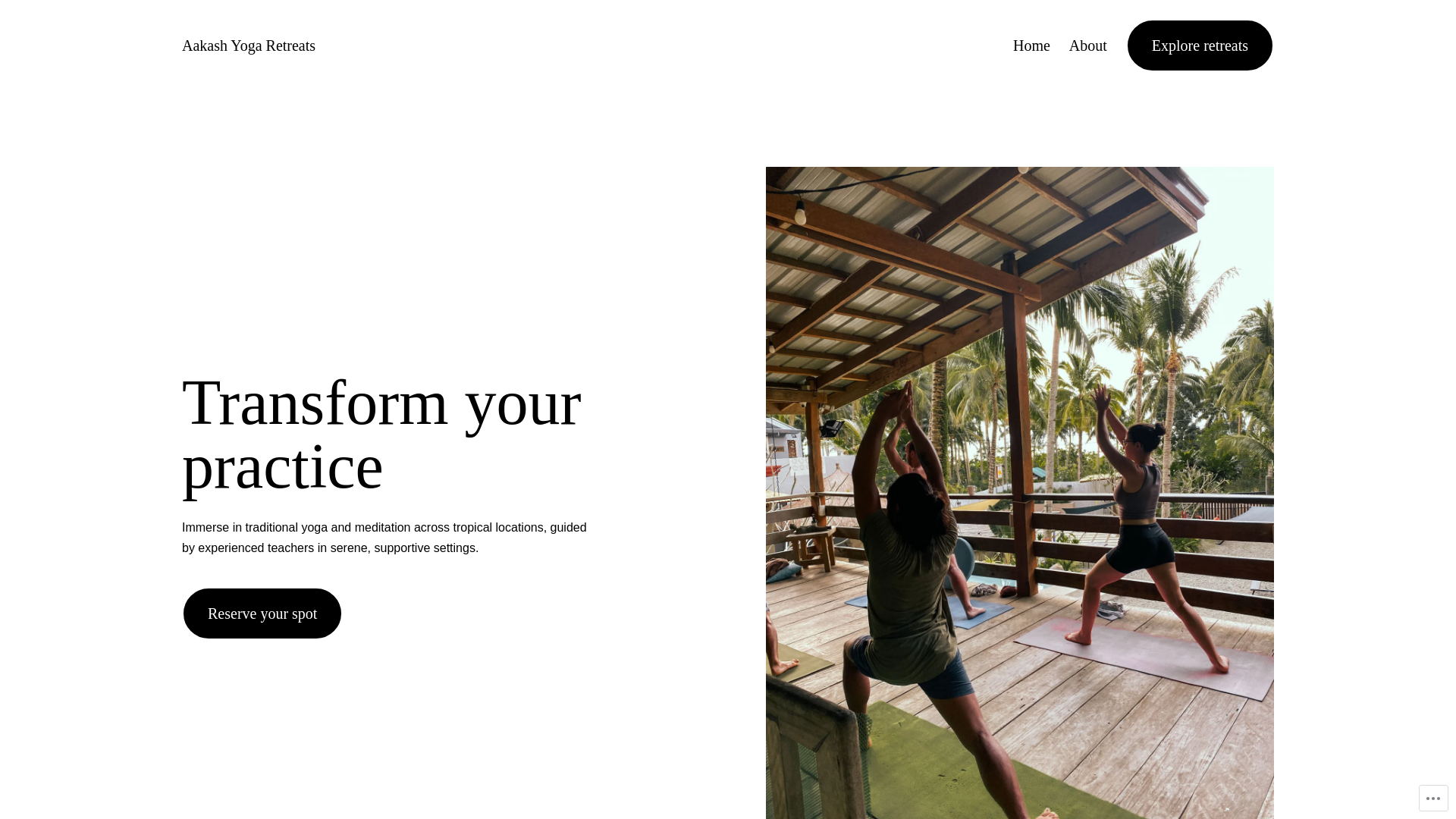 website screenshot of https://aakashyogaretreats.com/