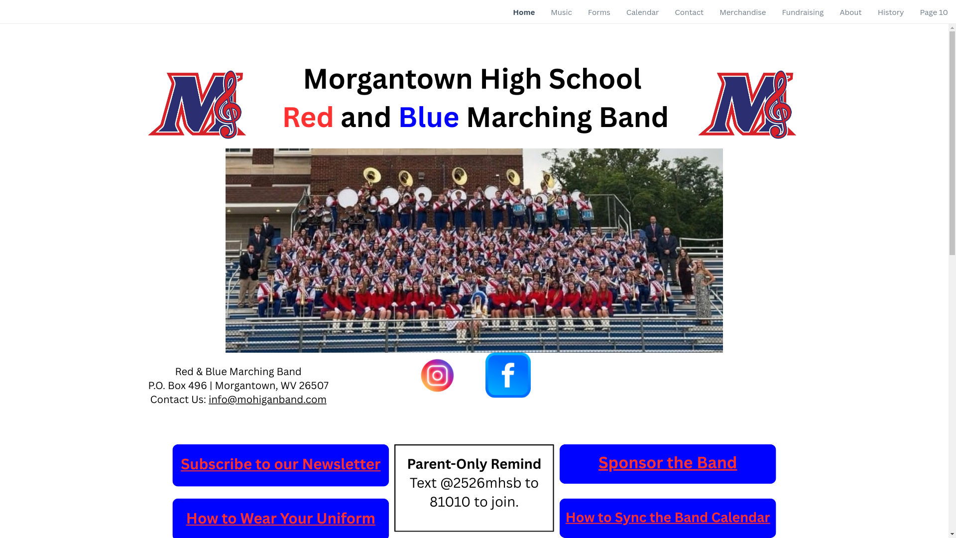 website screenshot of https://redbluemhsband.org/