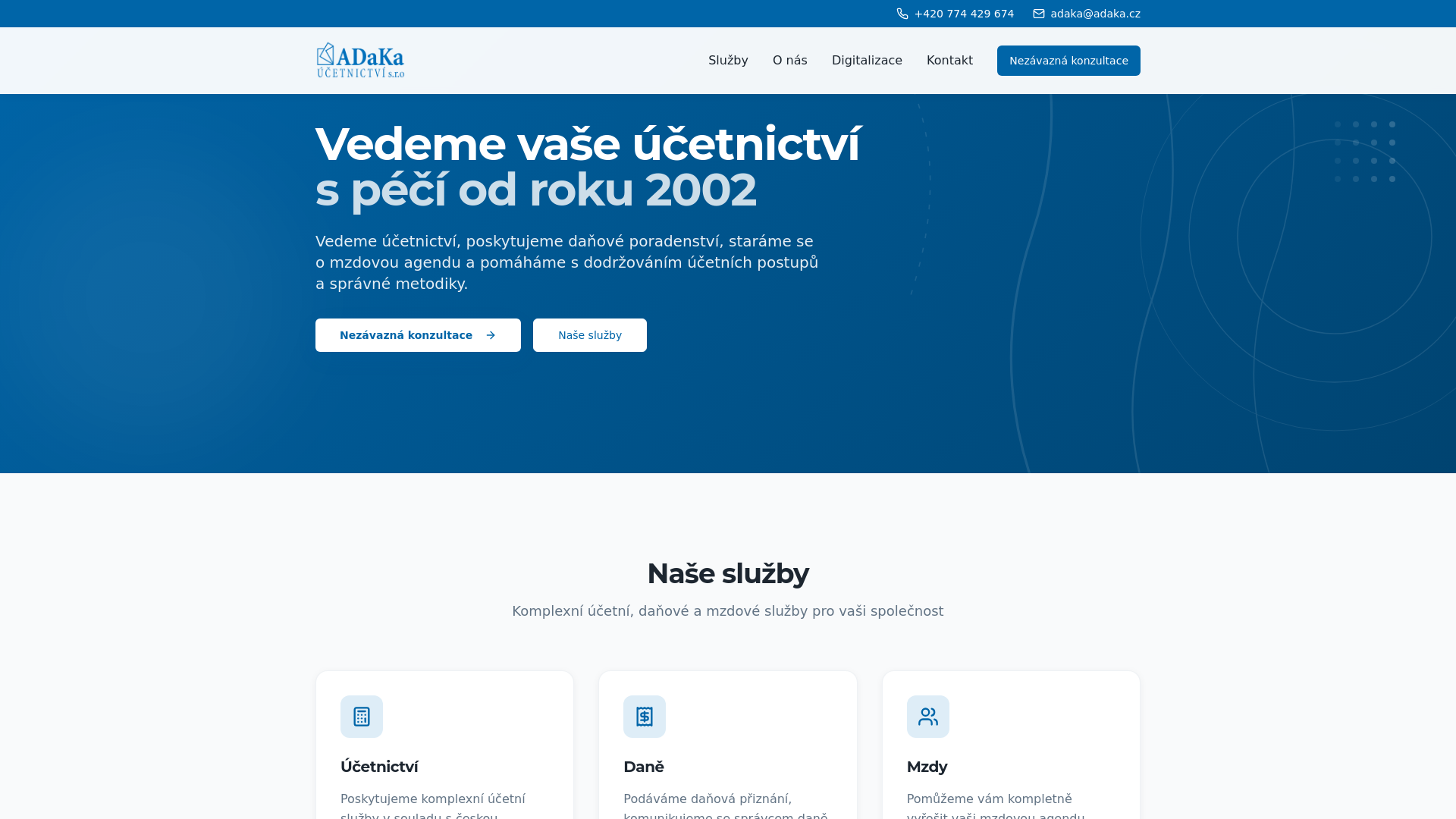 website screenshot of https://adaka-ucetnictvi-c5lkm.kinsta.page