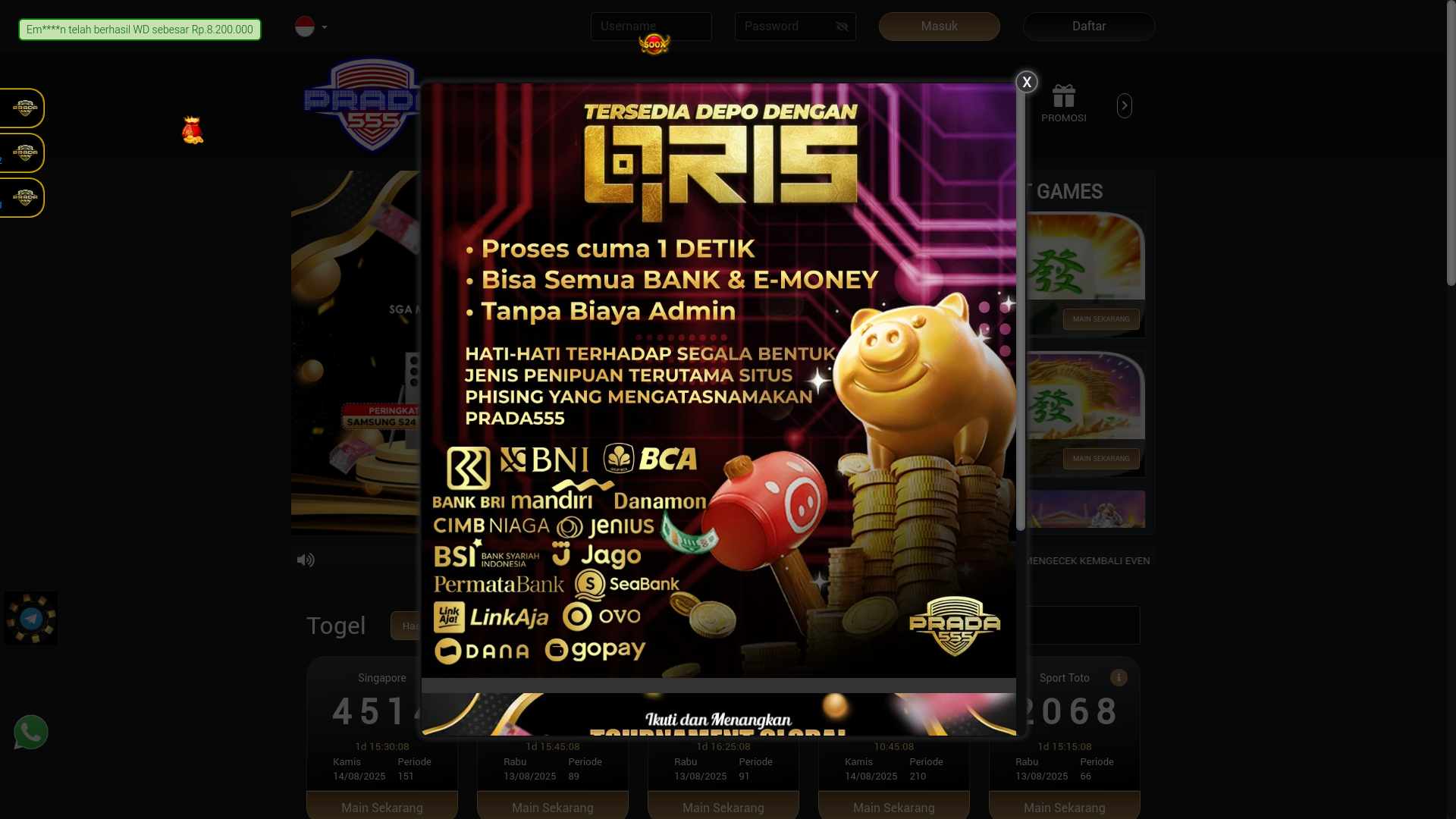 website screenshot of https://slotprada555.shop/