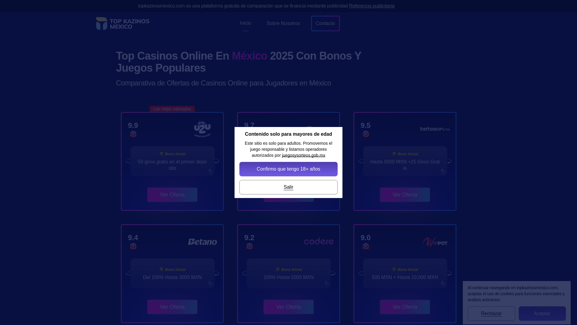 website screenshot of https://topkazinosmexico.com/