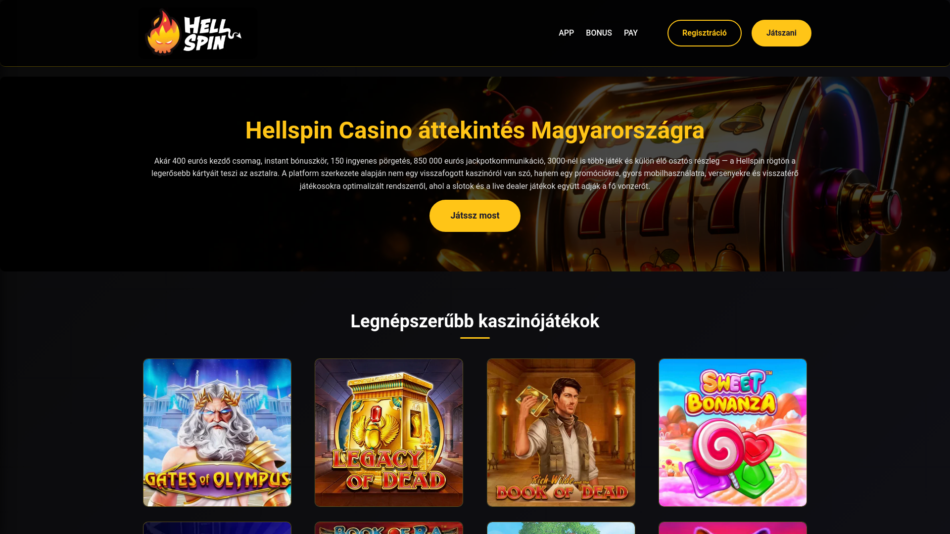 website screenshot of https://hellspin-hungary1.com/