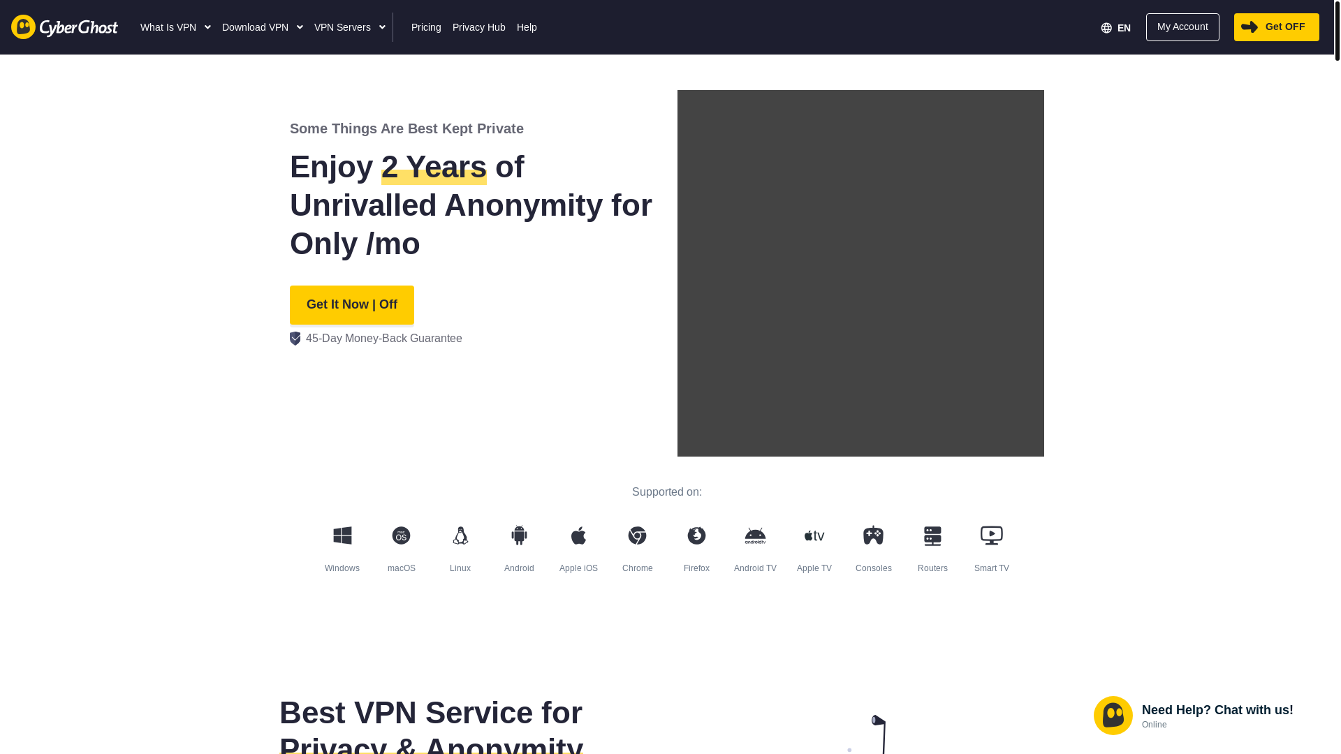 website screenshot of https://cyberghostvpn.com/
