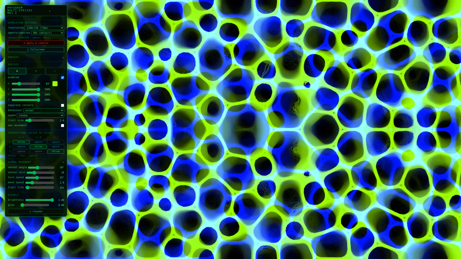 website screenshot of https://physarumsimulator.pages.dev/