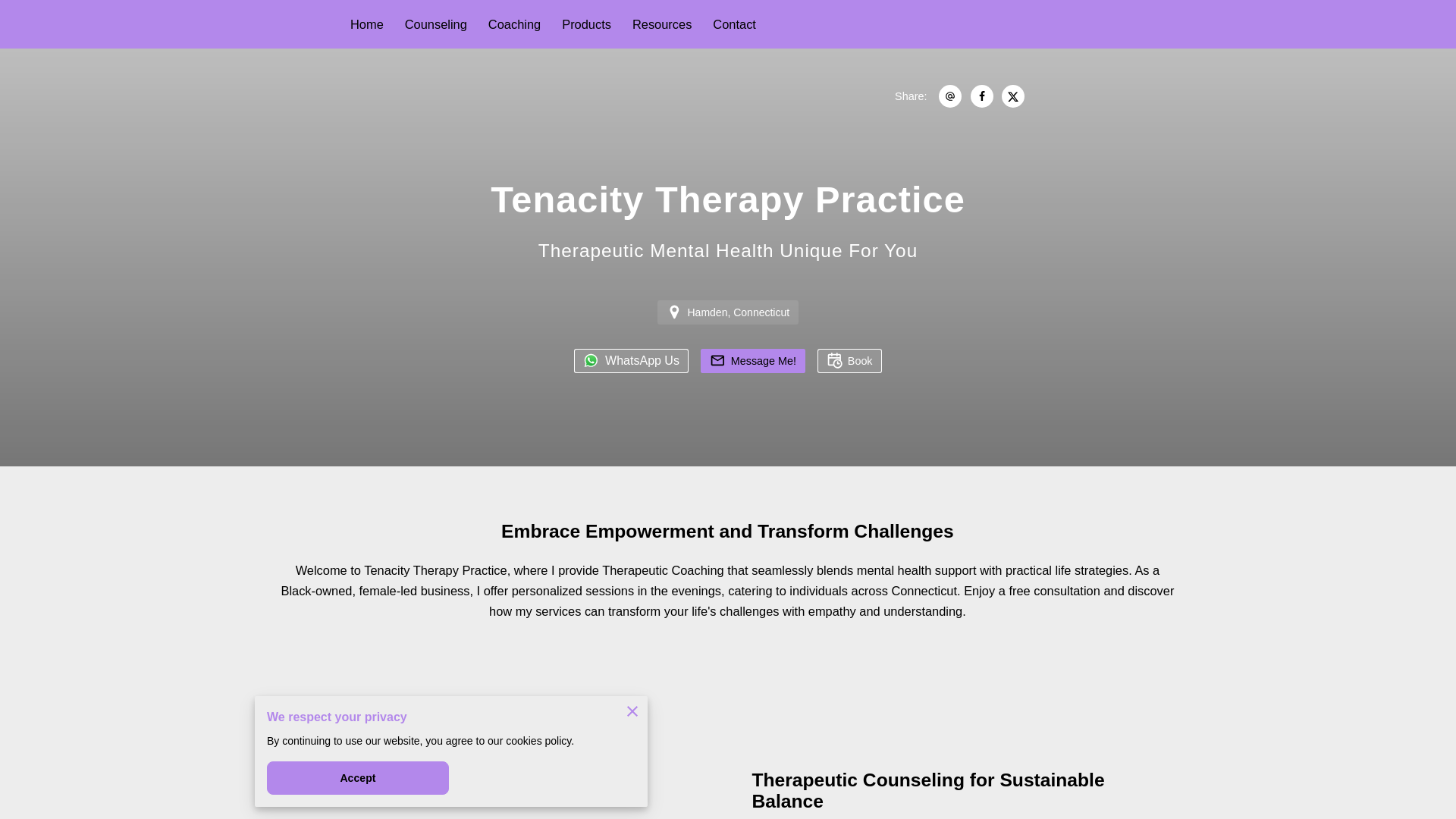 website screenshot of https://tenacitytherapy-practice.com
