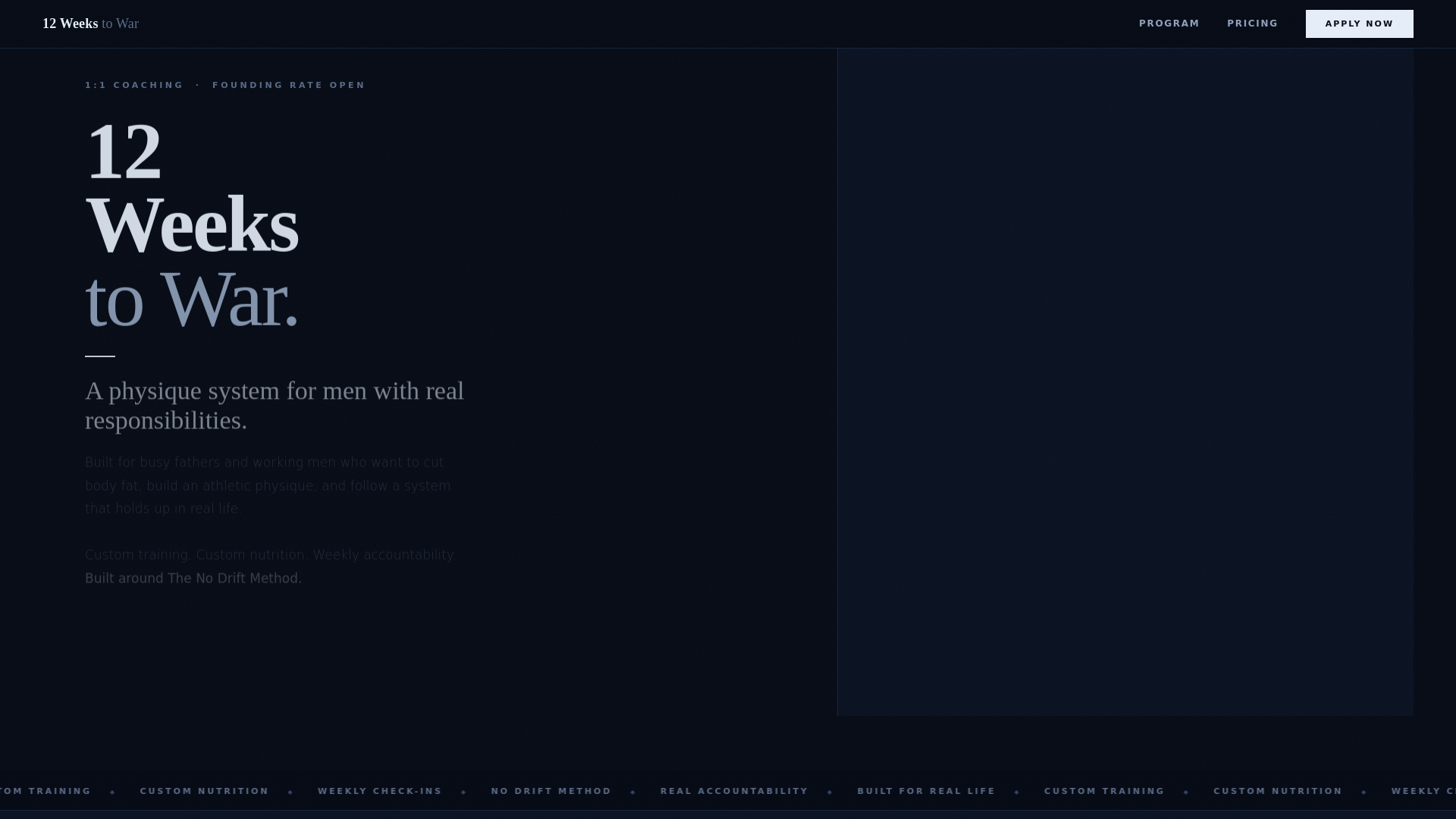 website screenshot of https://12weekstowar.com/