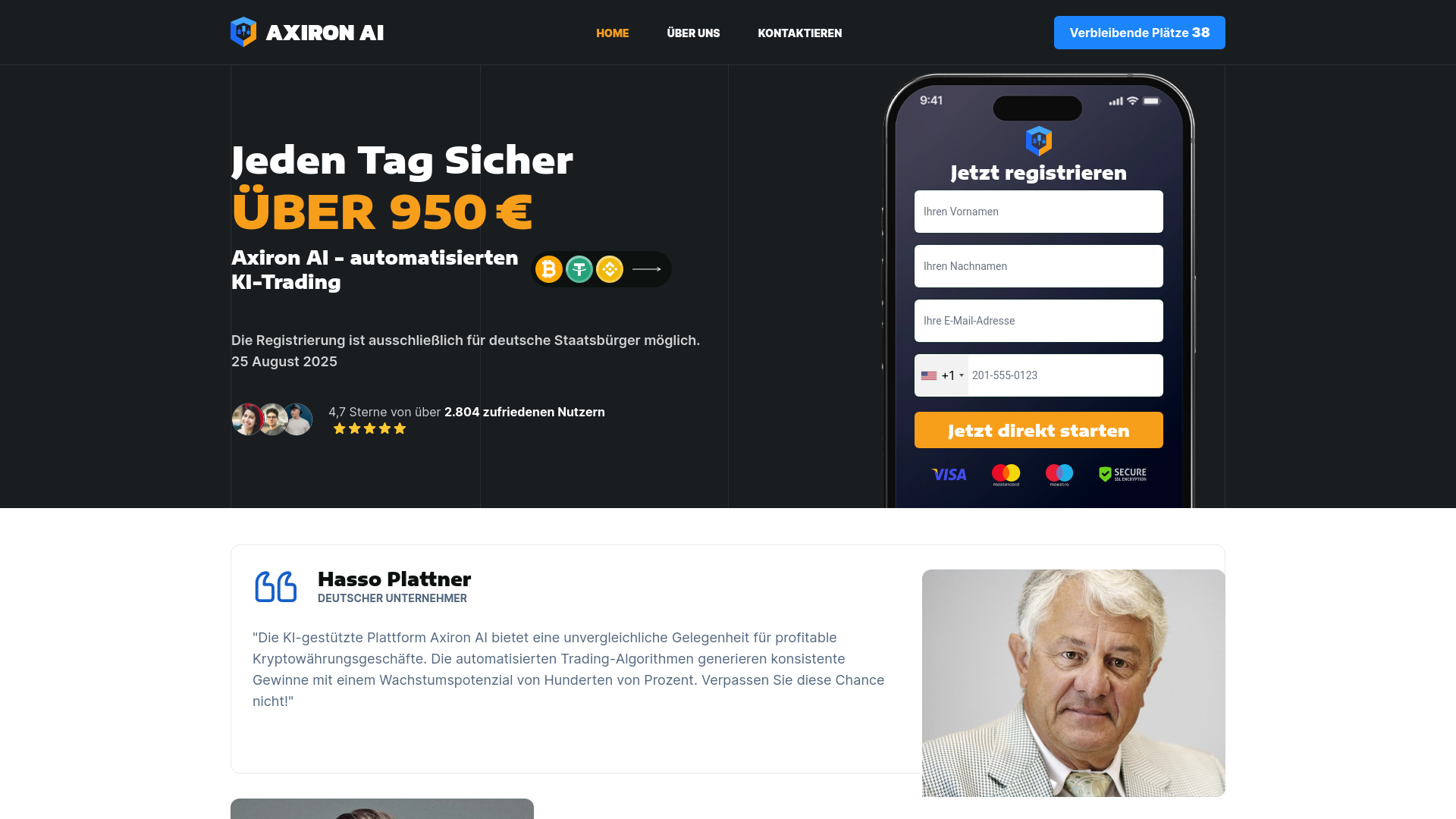 website screenshot of https://axironai.tech/