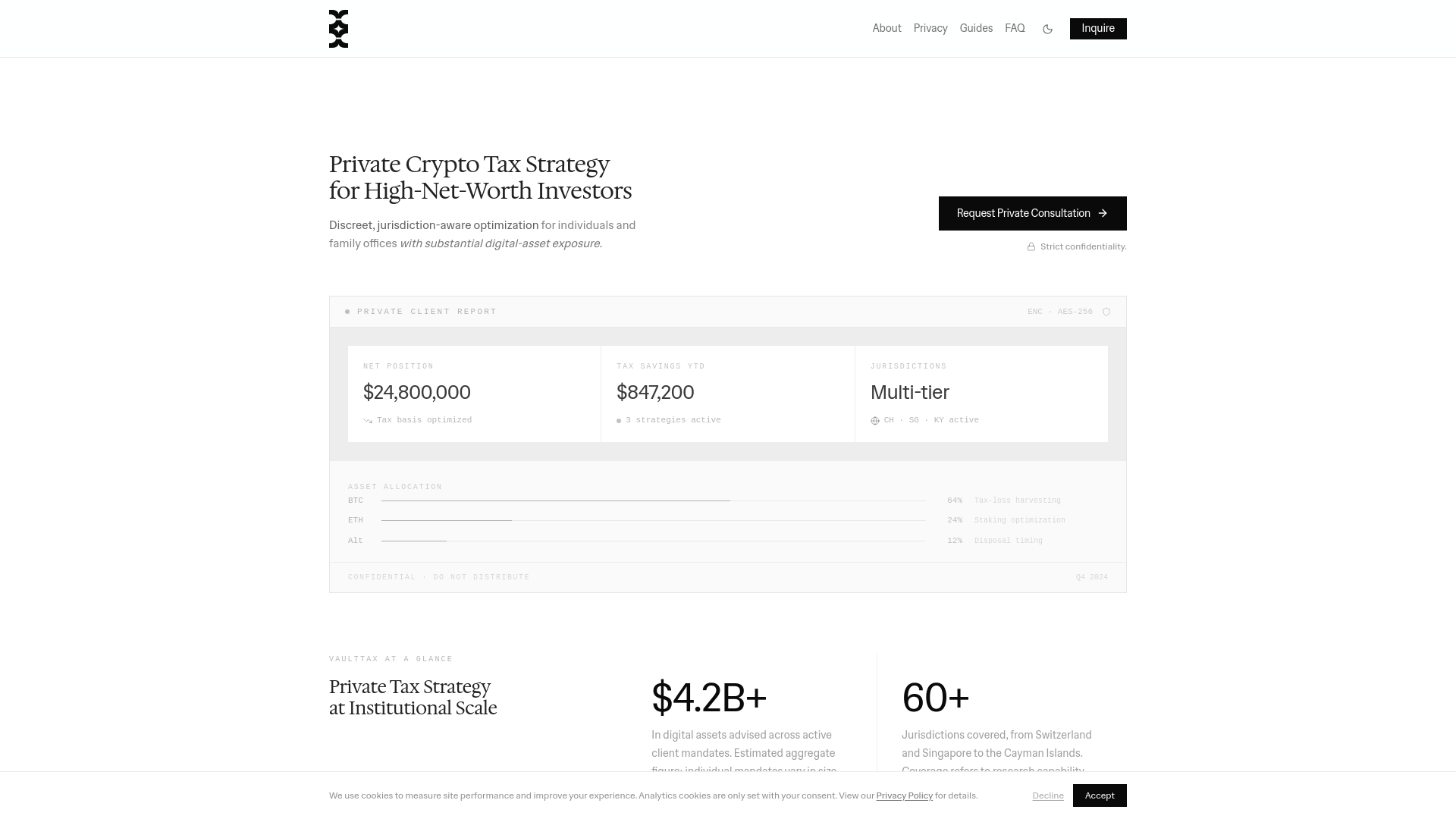 website screenshot of https://vaulttax.io