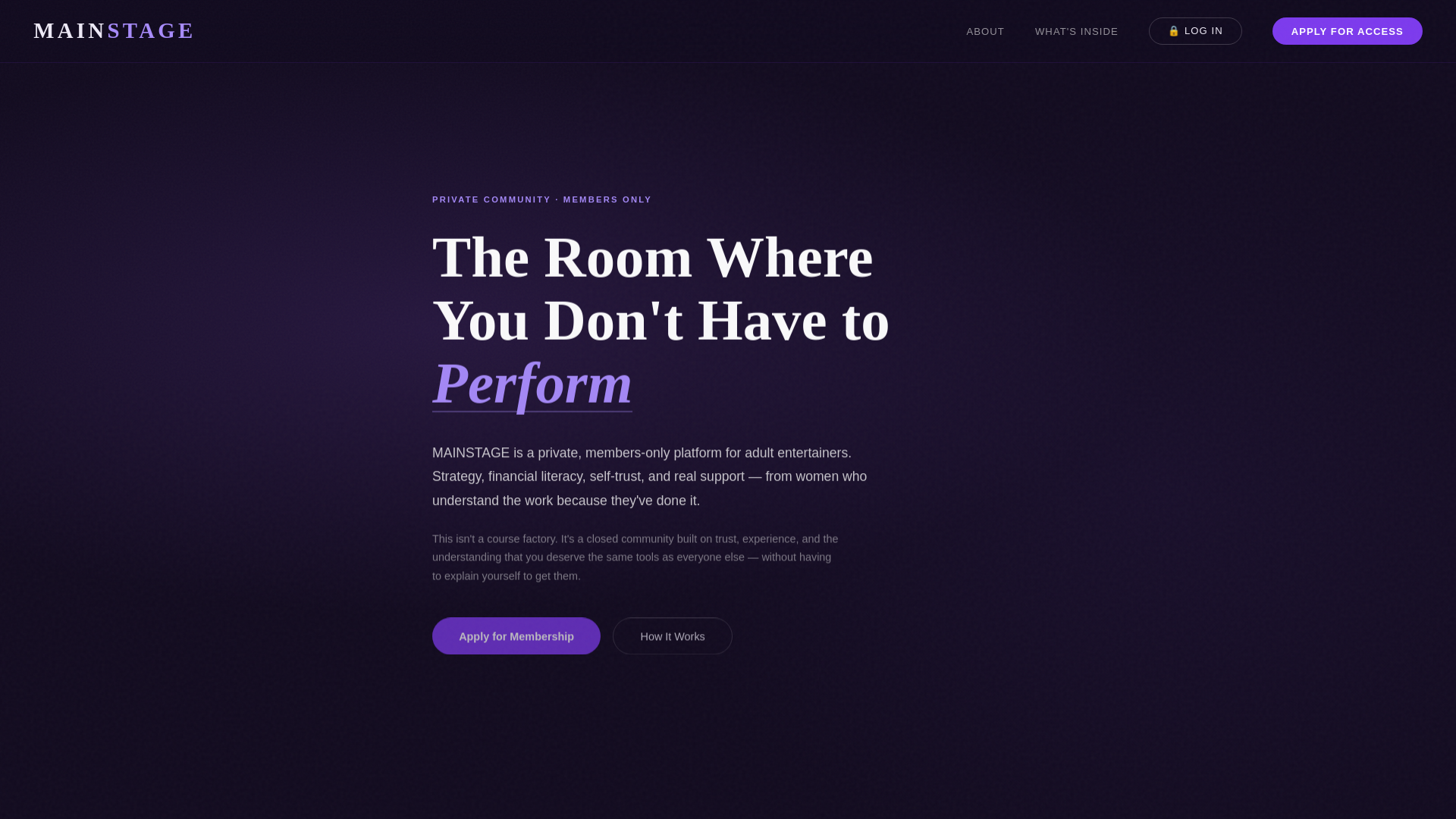 website screenshot of https://mainstageplatform.com/