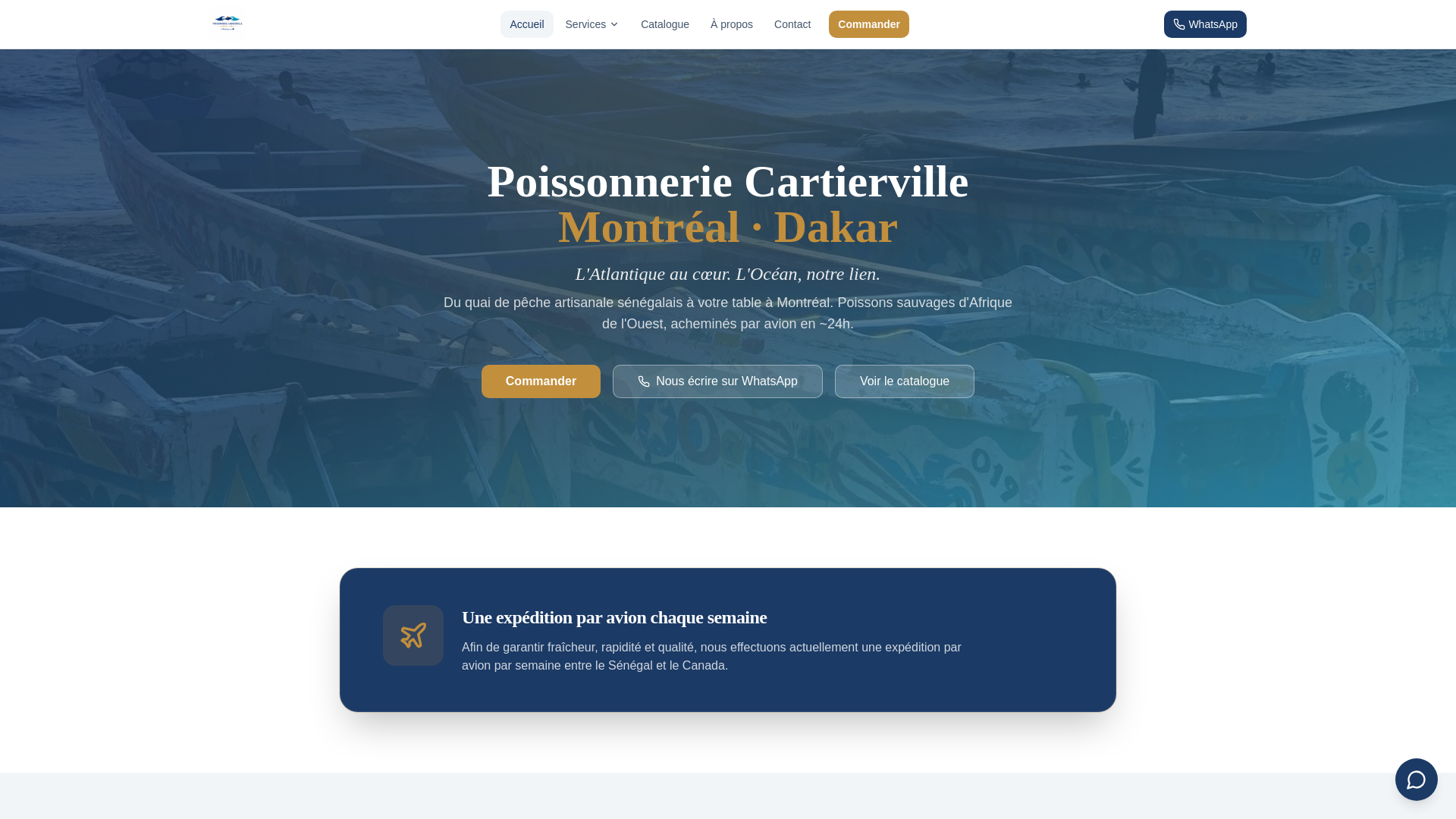 website screenshot of https://poissonneriecartierville.com/