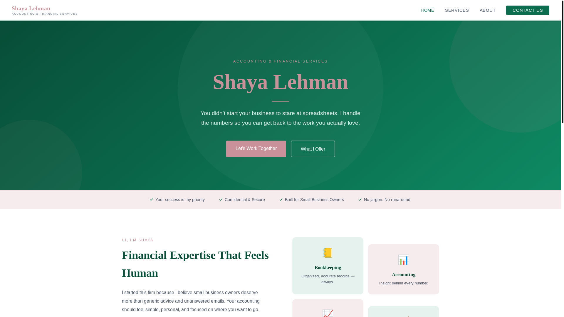 website screenshot of https://shayalehmanaccounting.com/