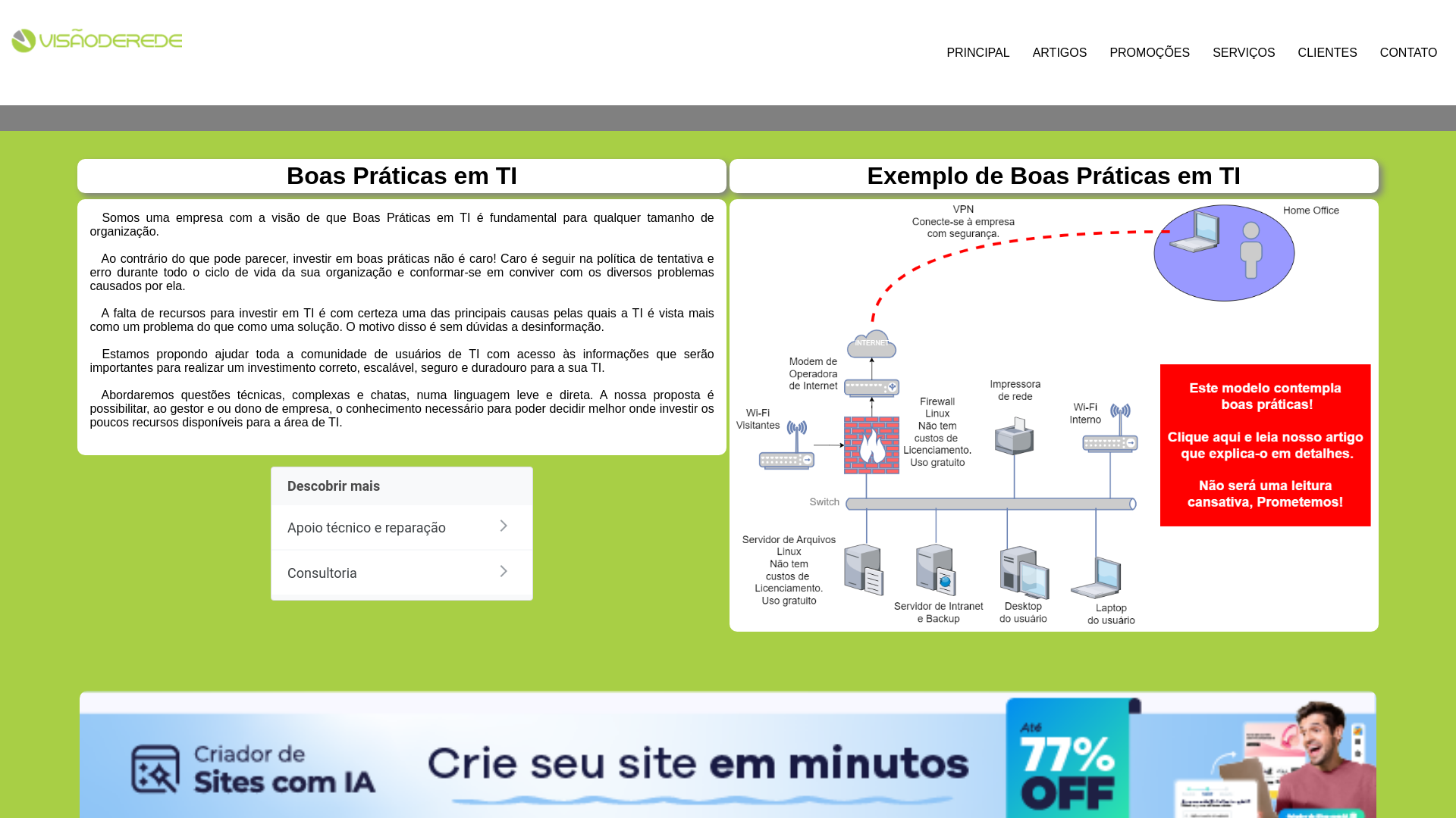 website screenshot of https://visaoderede.tec.br
