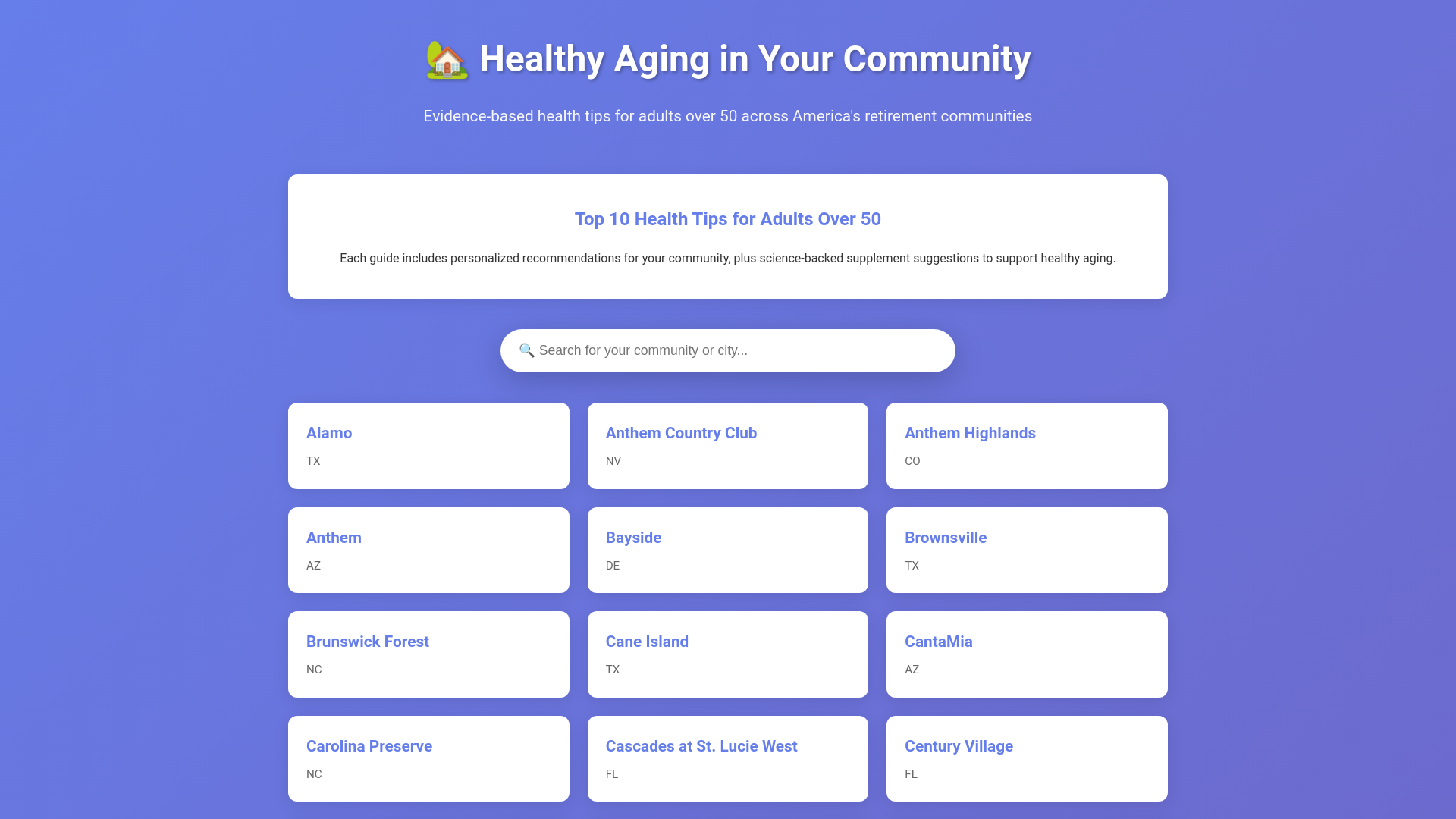 website screenshot of https://activehealthyadults.com/