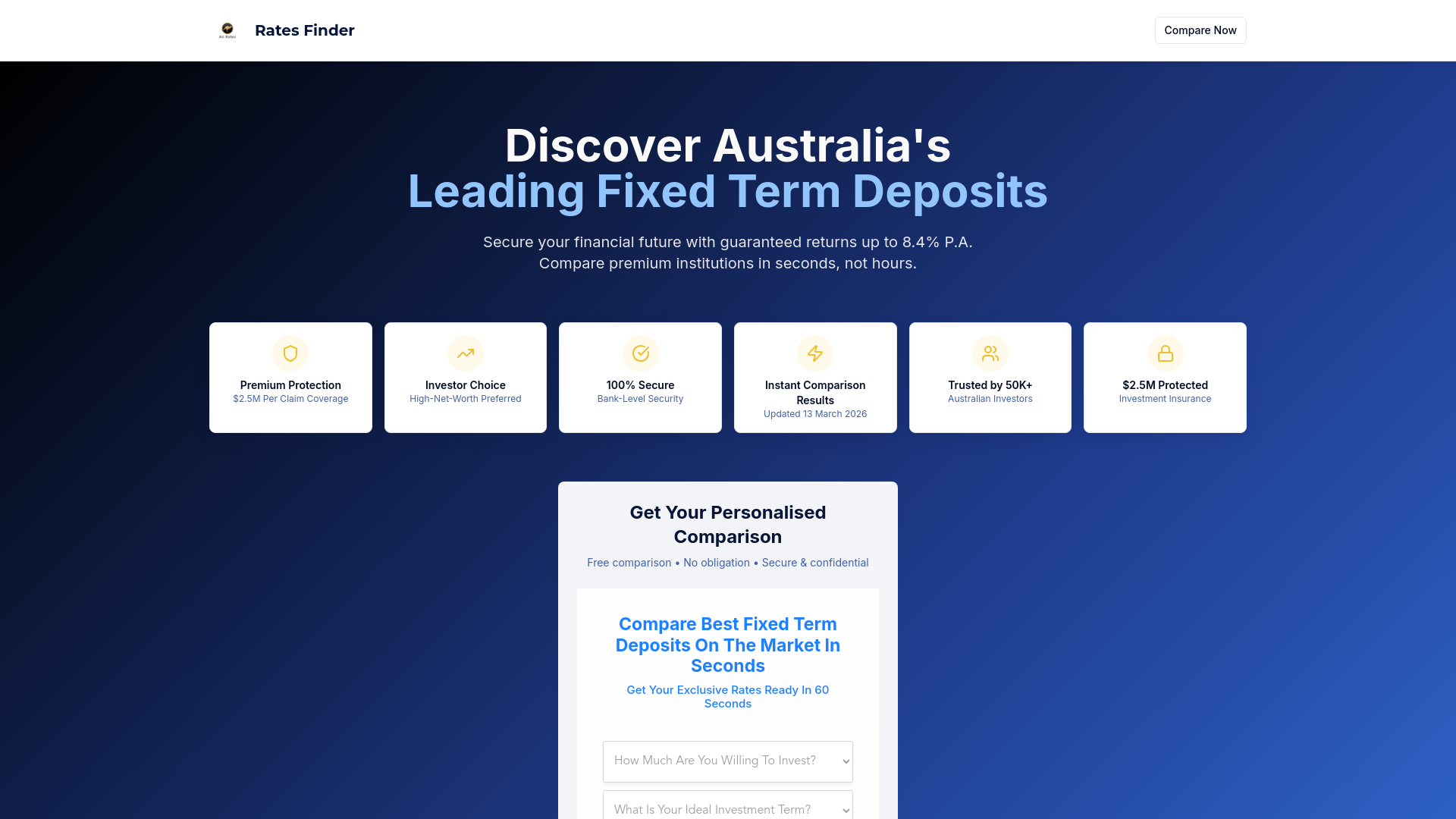 website screenshot of https://ratesfinder.online