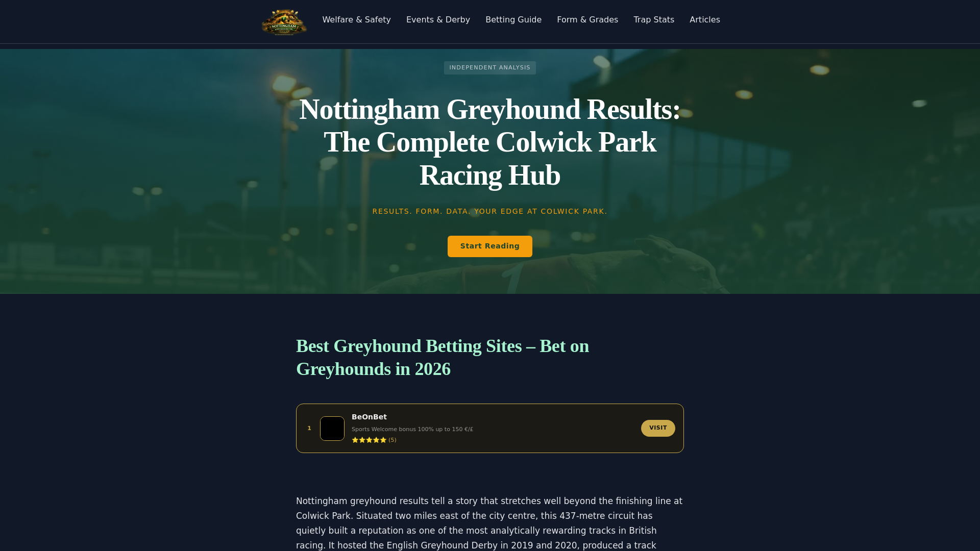 website screenshot of https://nottinghamgreyhounduk.com