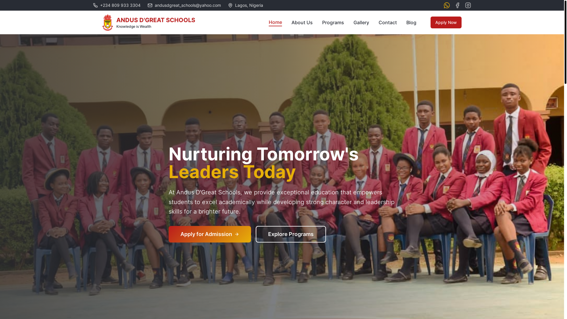 website screenshot of https://andusdgreatschools.com/