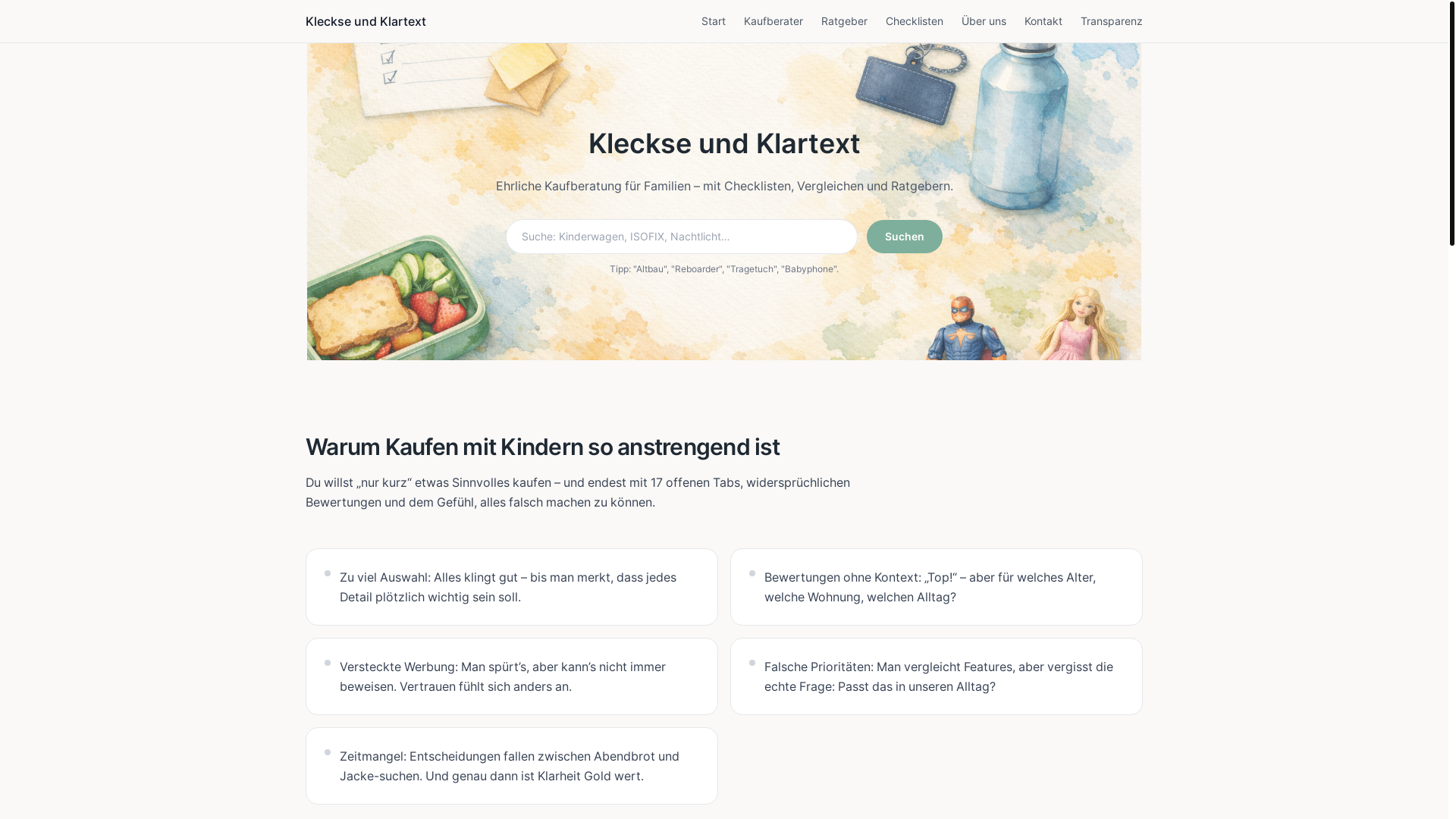 website screenshot of https://klecksundklar.de/