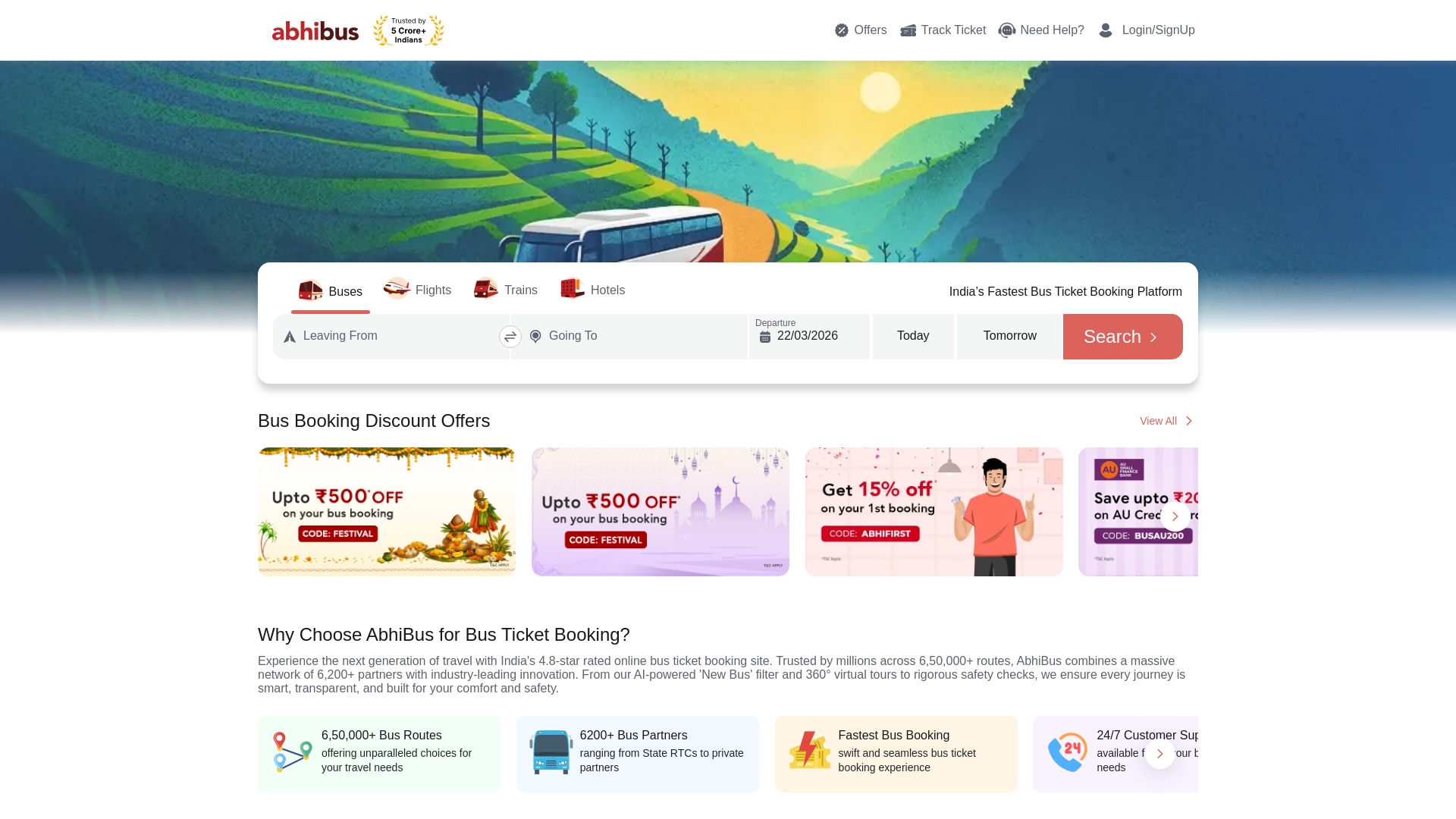 website screenshot of https://www.abhibus.com