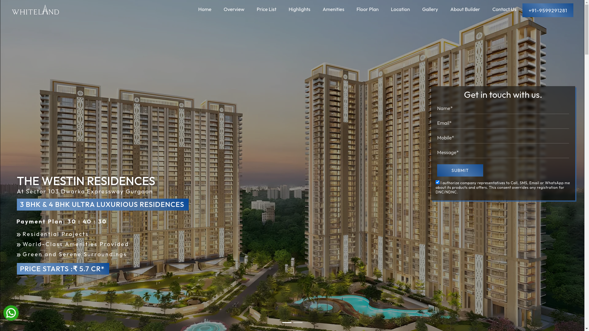 website screenshot of https://thewestinresidences-gurgaon.com/