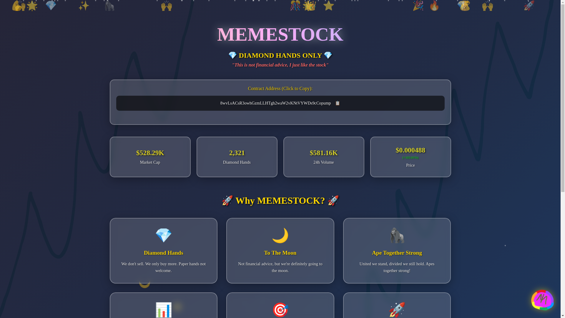 website screenshot of https://justamemestock.xyz/