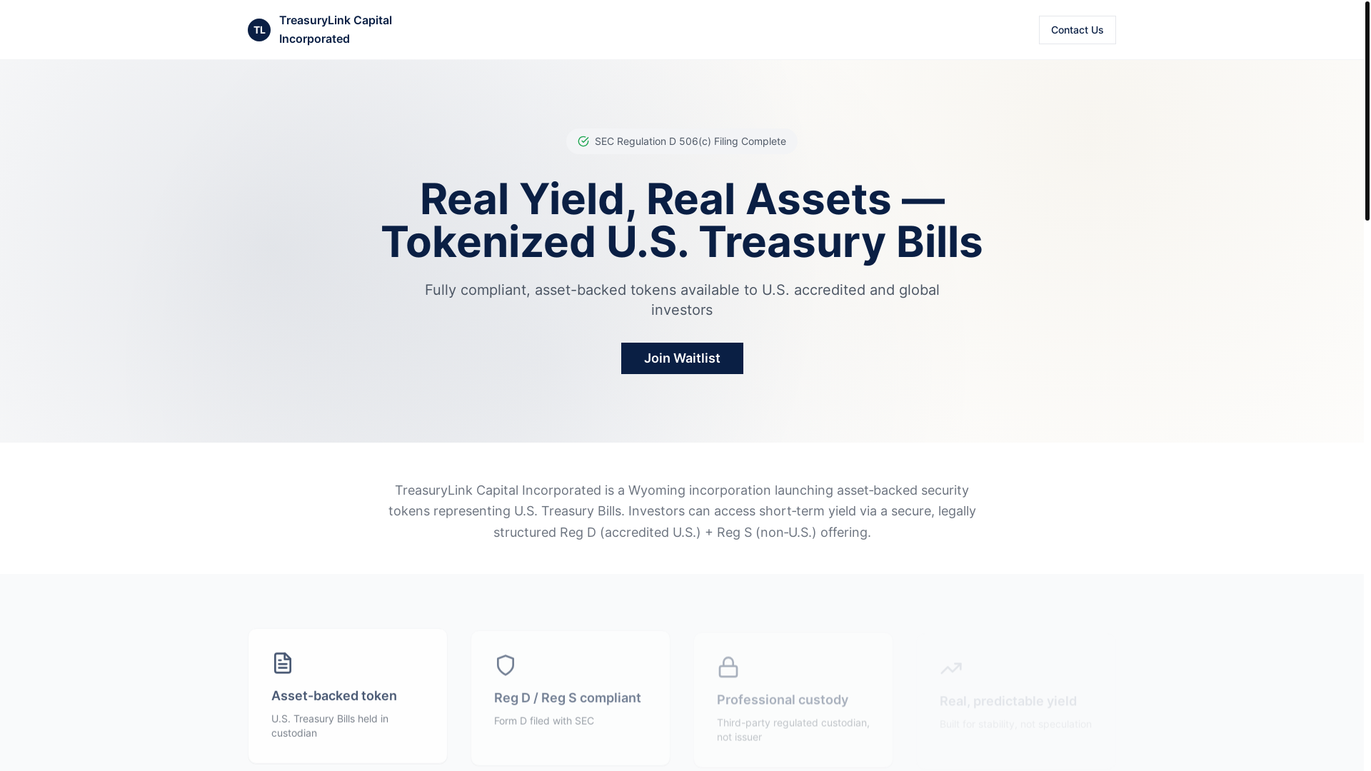 website screenshot of https://treasurylinkfinancial.com/