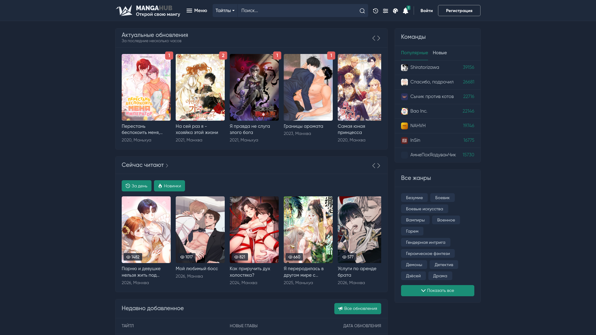 website screenshot of https://mangahub.ru