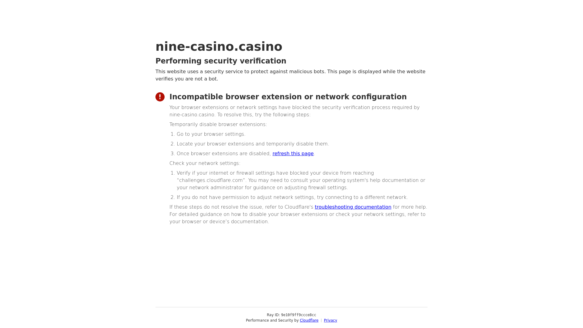 website screenshot of https://nine-casino.casino/