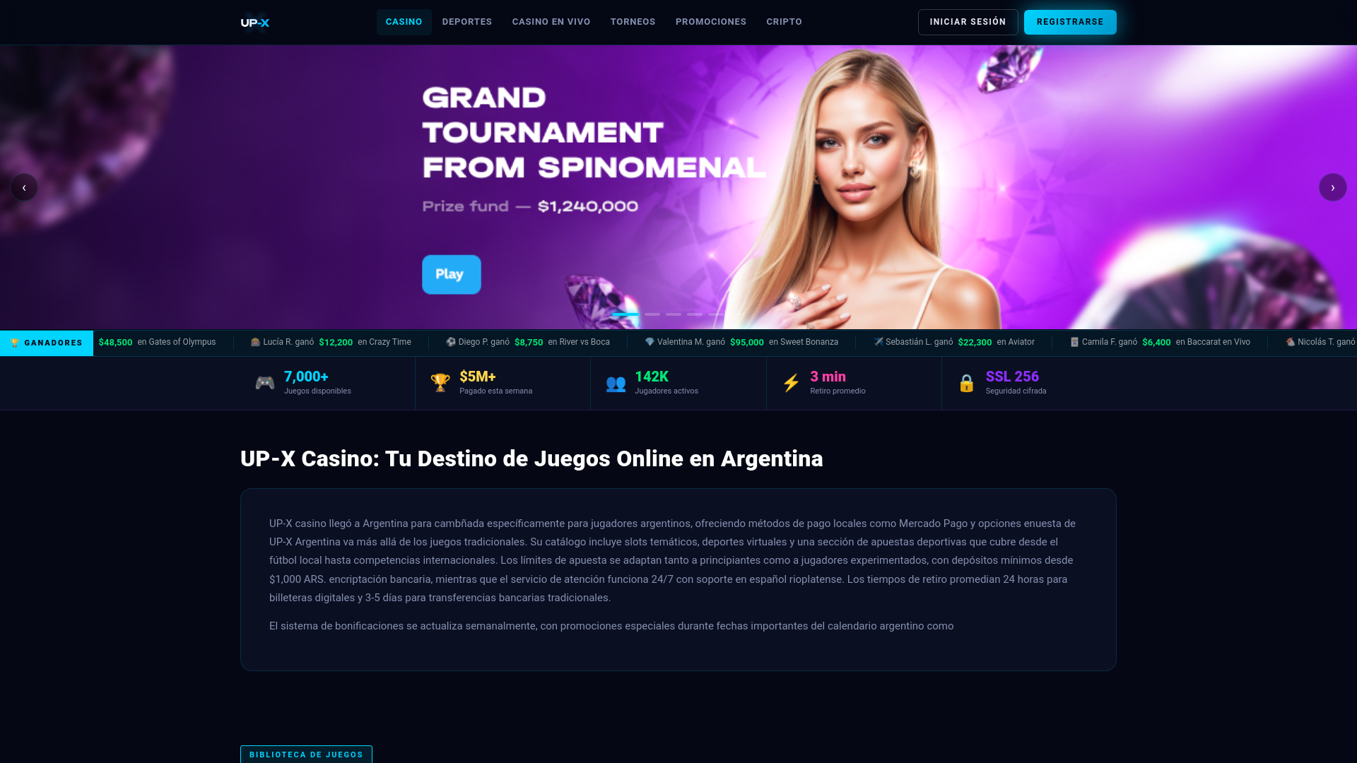 website screenshot of https://upx-slots-ar.com