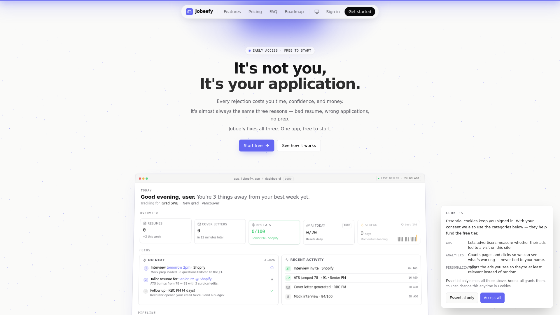 website screenshot of https://jobeefy.app/
