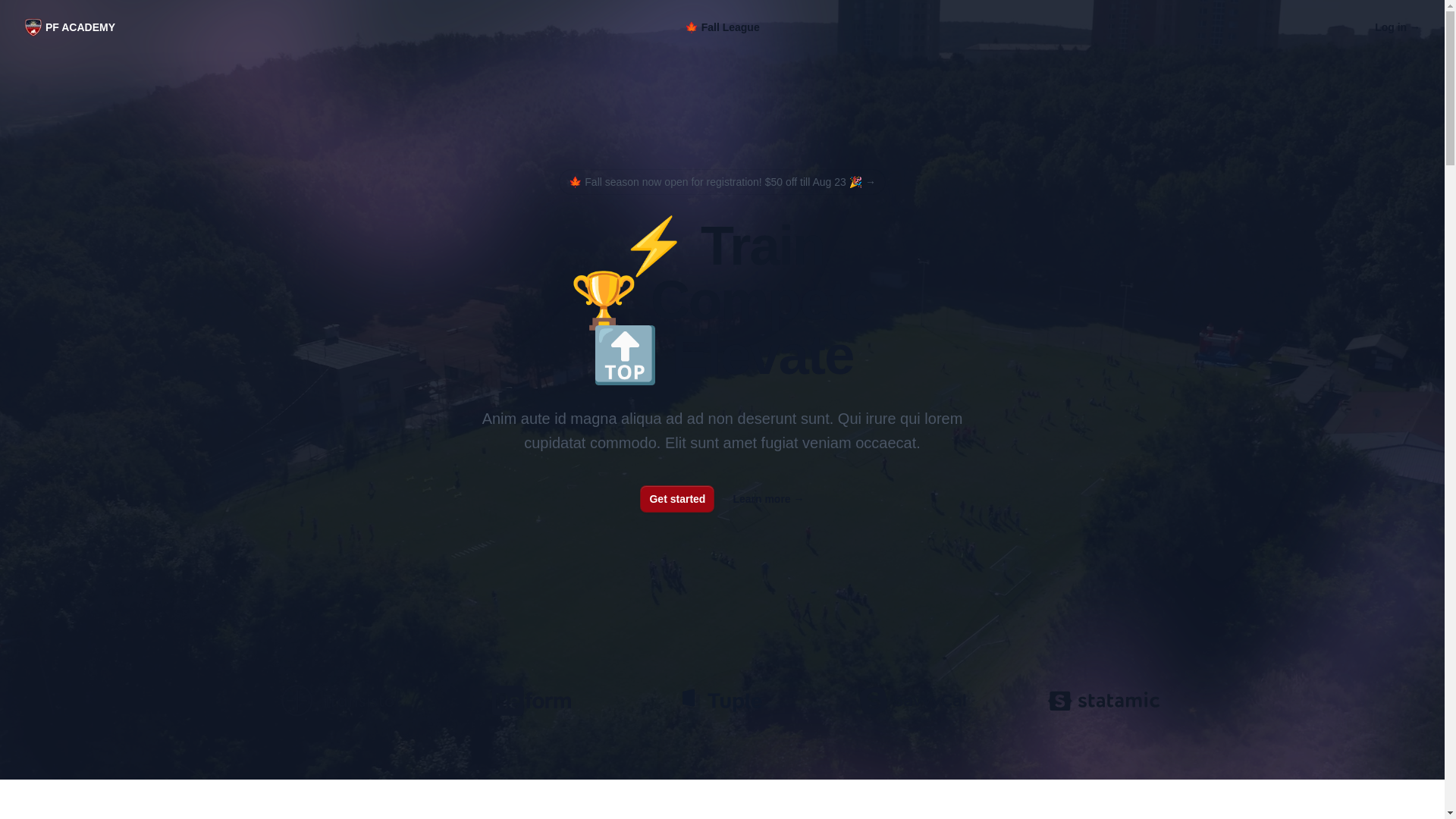 website screenshot of https://pfacademyleague.com/