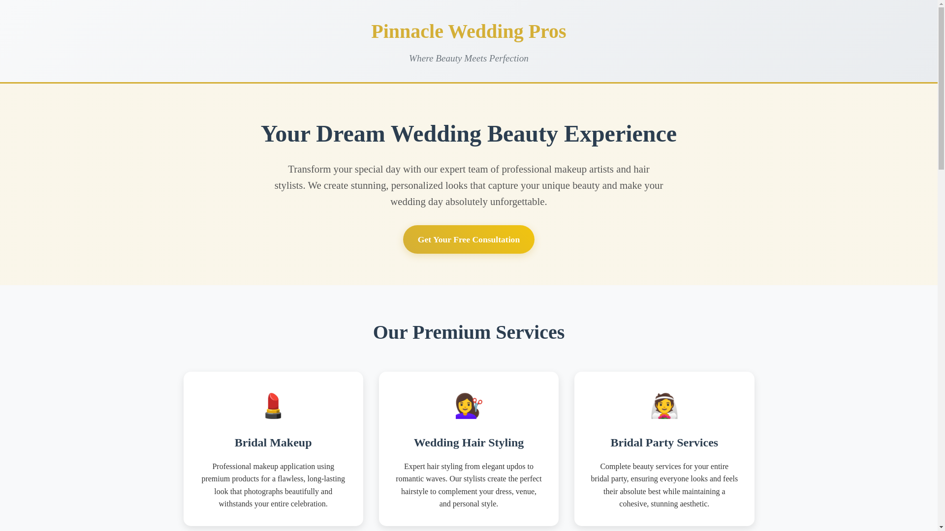 website screenshot of https://pinnacleweddingpros.beauty/