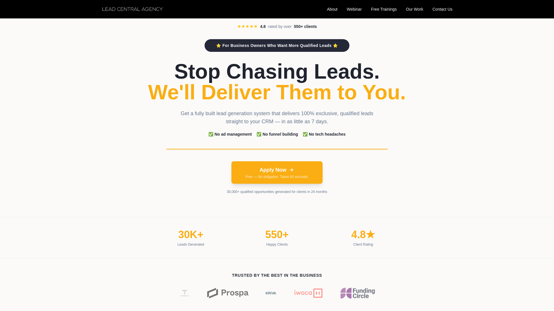 website screenshot of https://leadcentralagencylab.com/