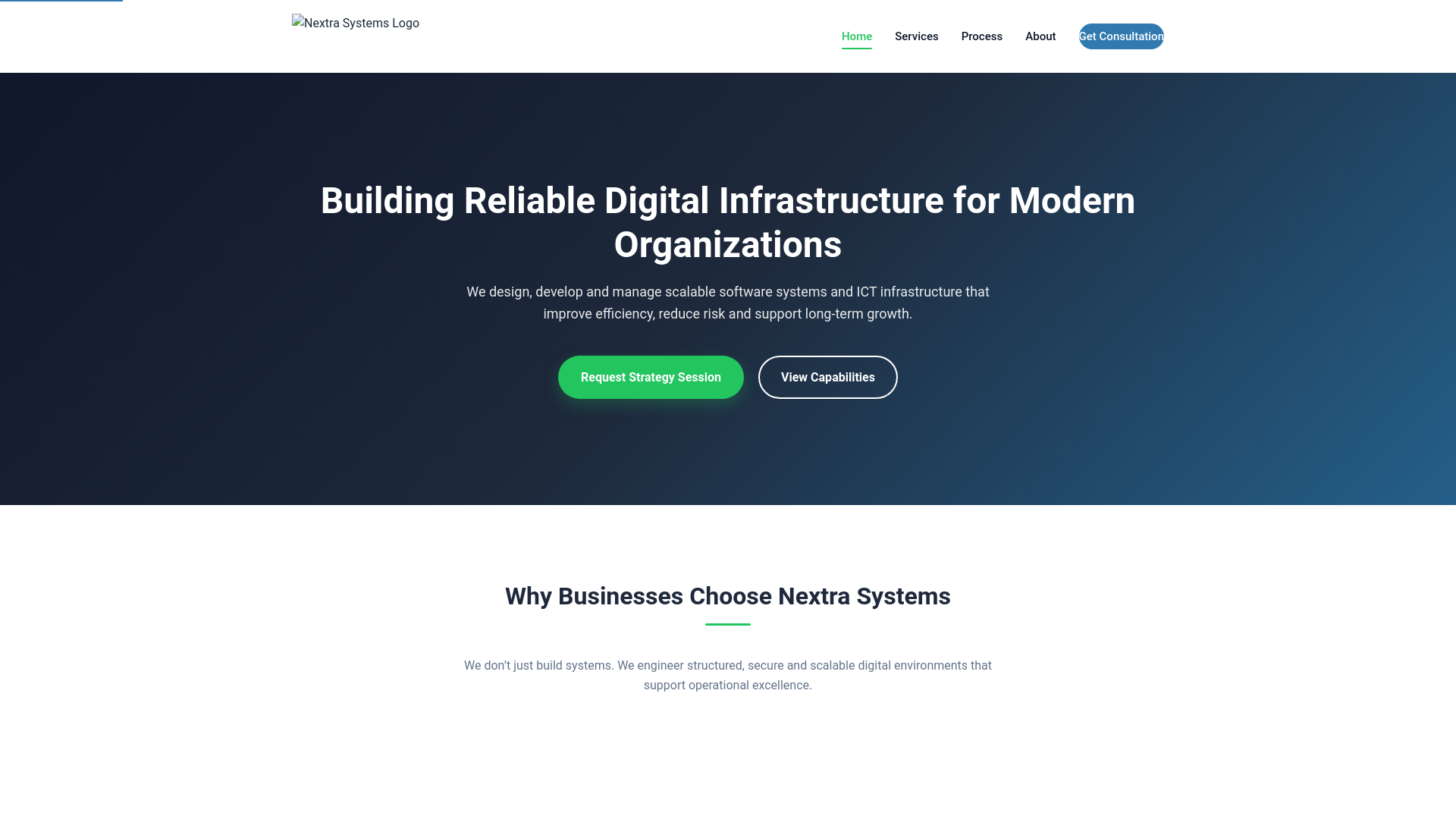 website screenshot of https://nextrasystems.com
