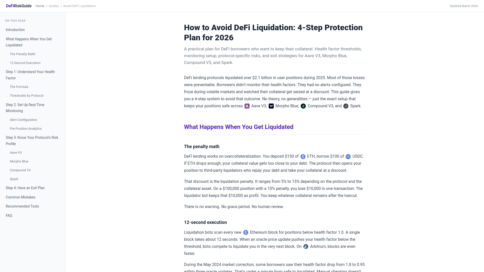 website screenshot of https://defiriskguide.com/