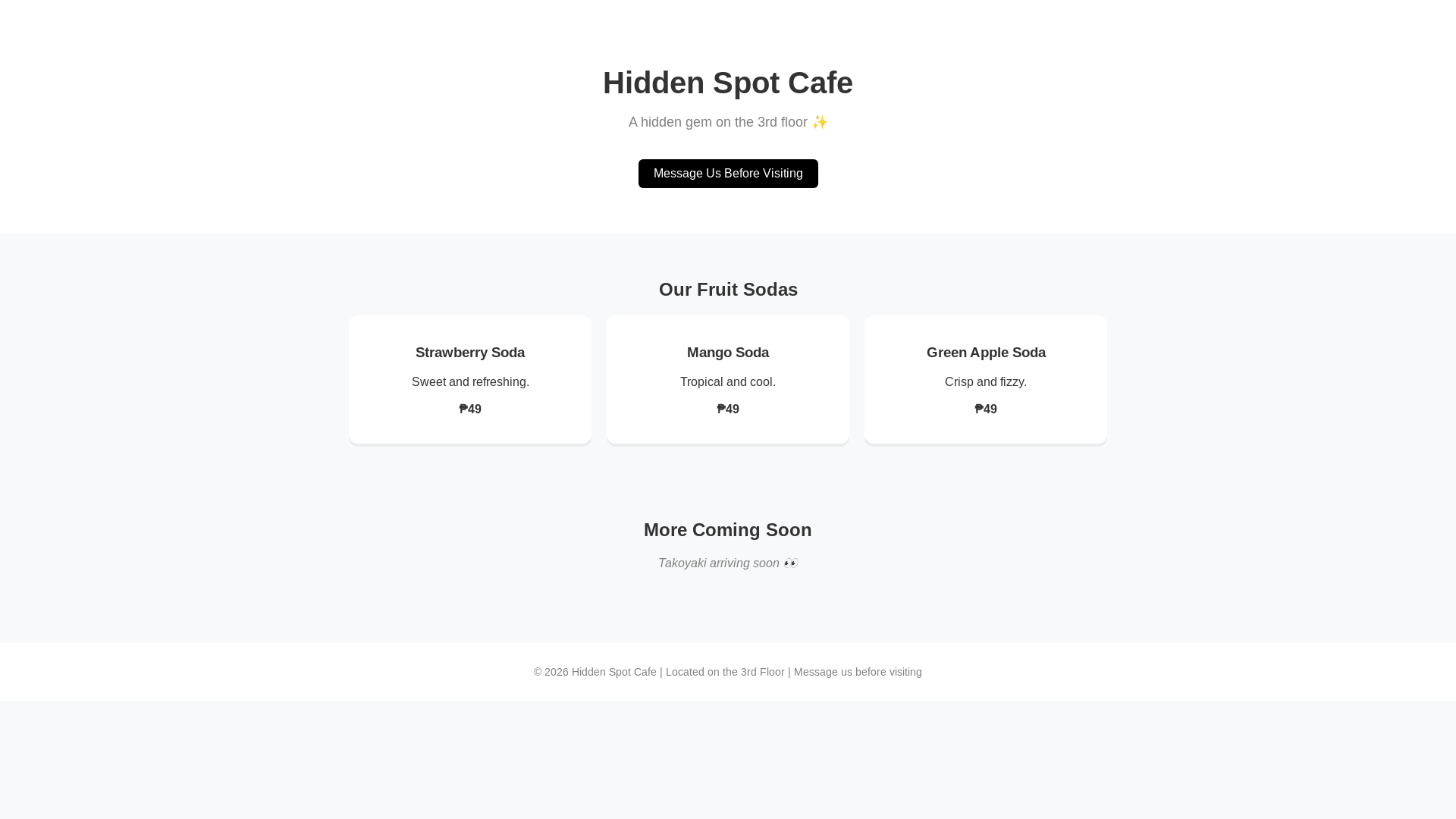 website screenshot of https://hiddenspotcafe-website.pages.dev/