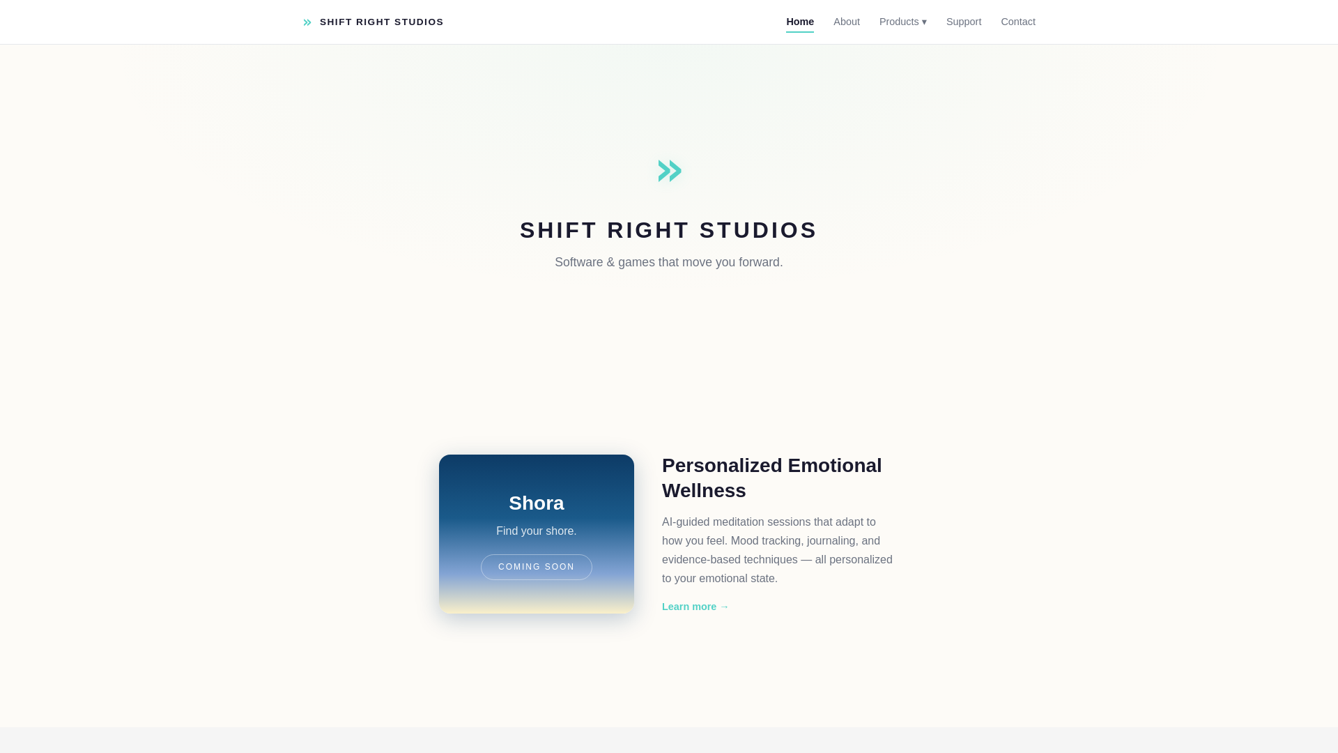 website screenshot of https://shiftrightstudios.com