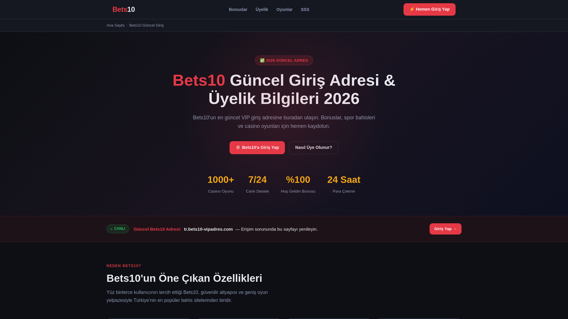 website screenshot of https://tr.bets10-vipadres.com