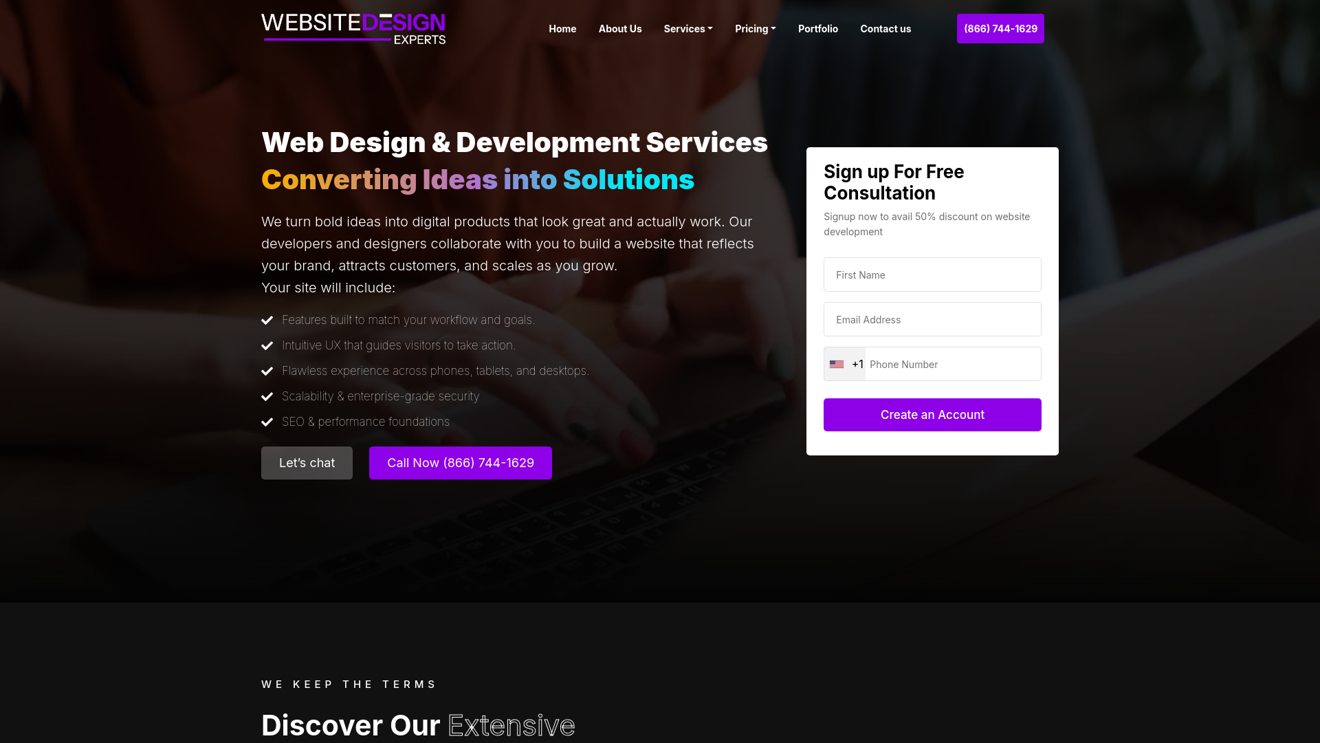 website screenshot of https://websitedesignexperts.org