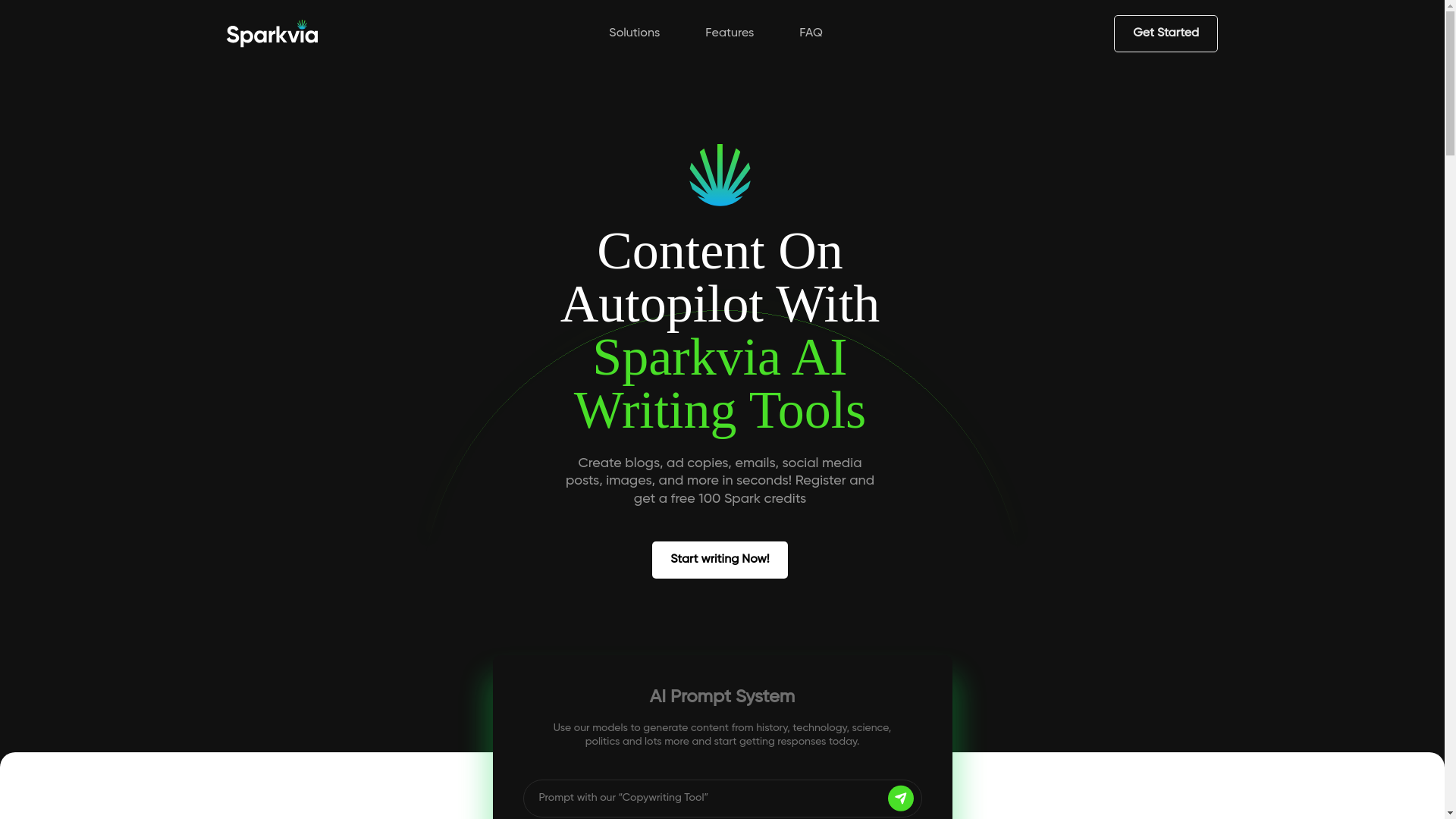 website screenshot of https://sparkviaai.pages.dev/