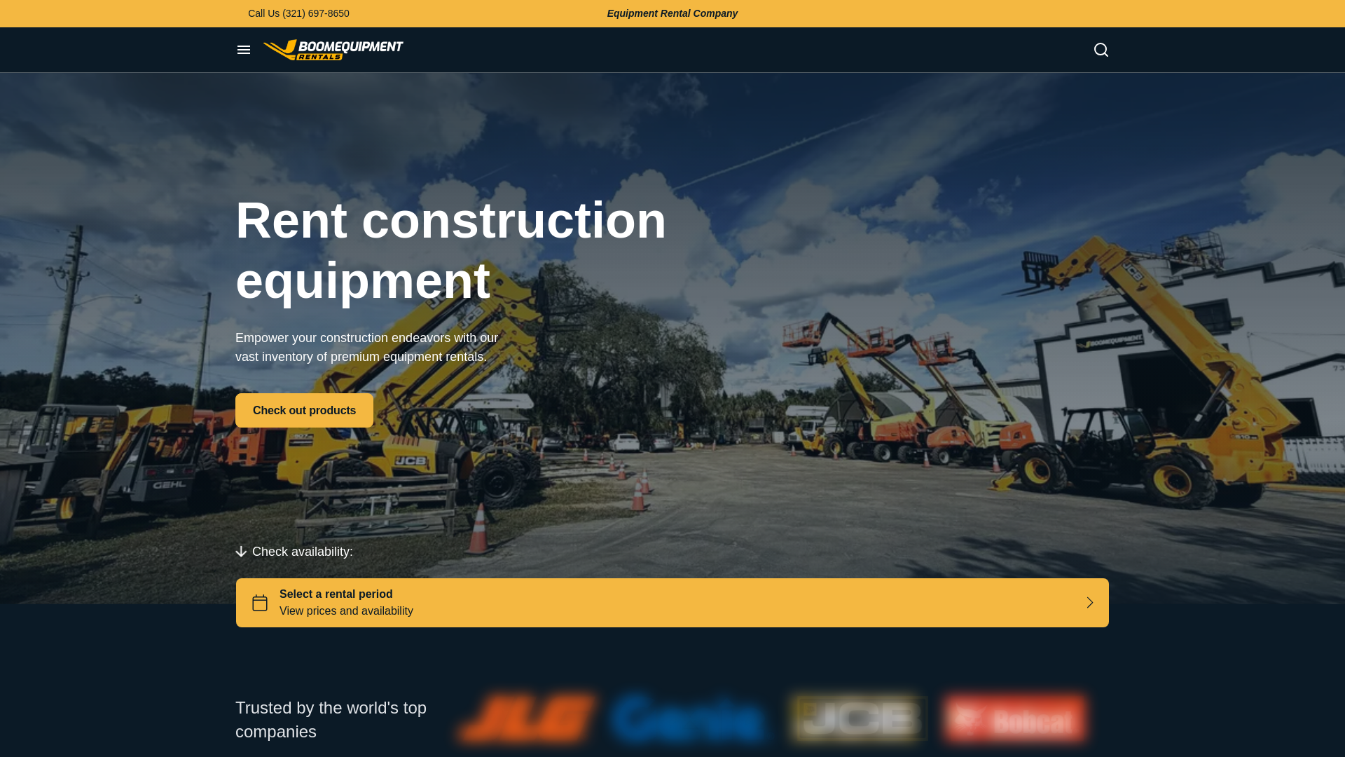 website screenshot of https://boomequipmentrentals.com