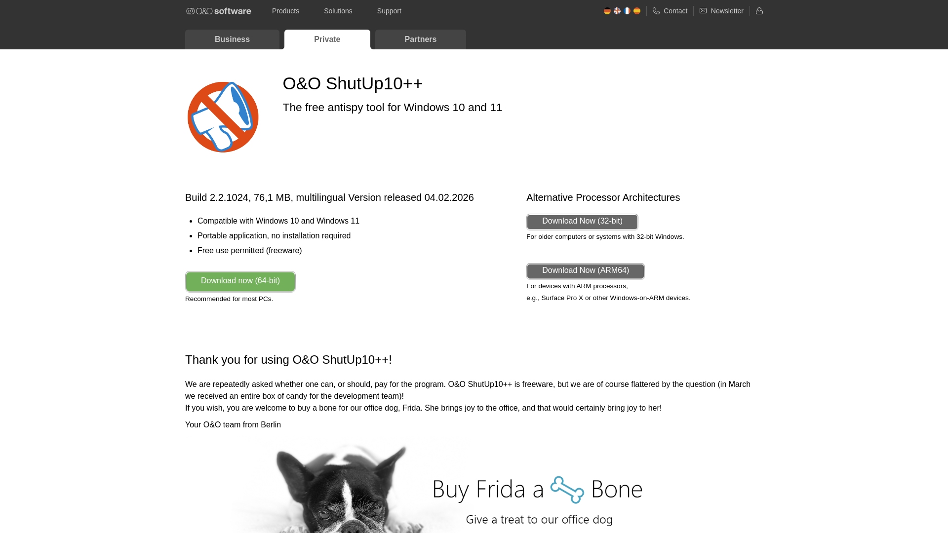 website screenshot of https://www.oo-software.com/en/download/current/ooshutup10/