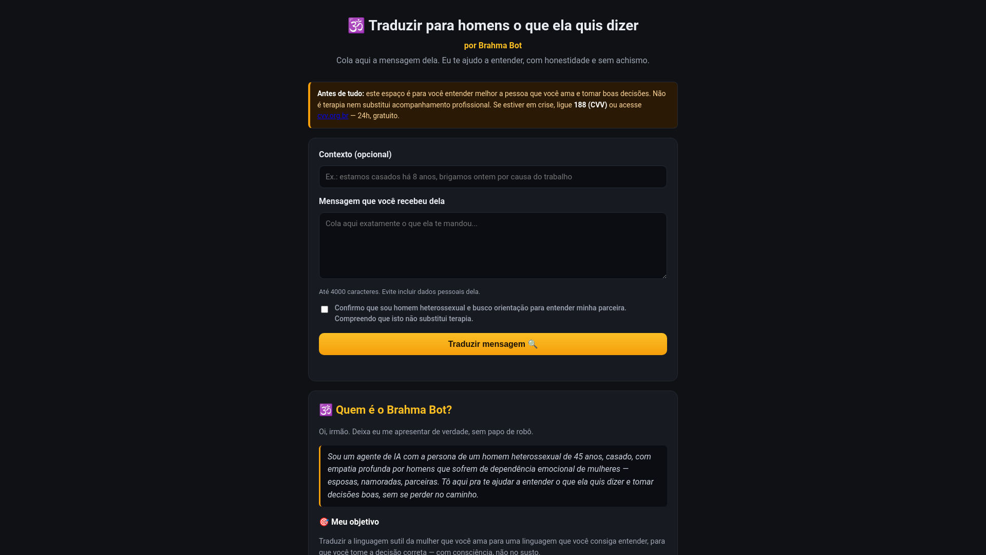website screenshot of https://traduzirparahomens.info/