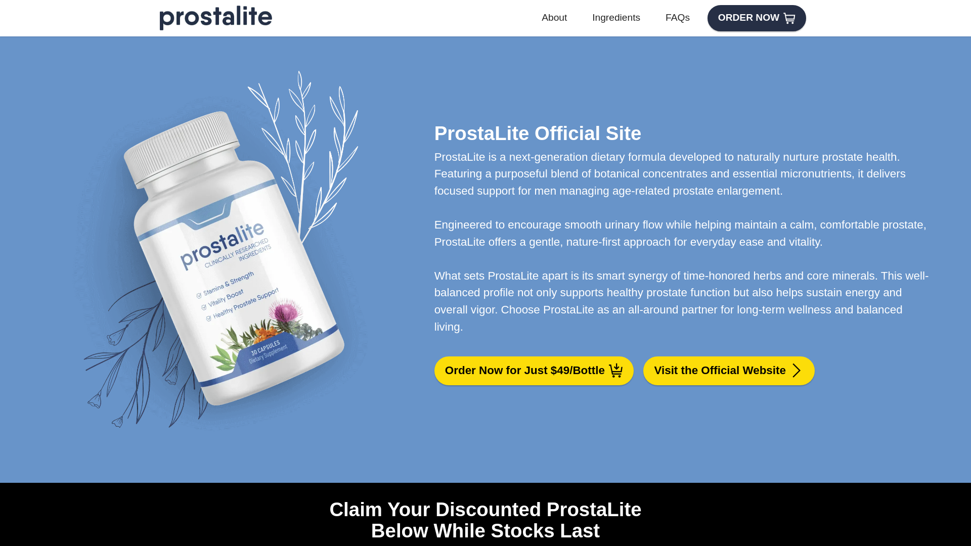 website screenshot of https://prostalite.one/