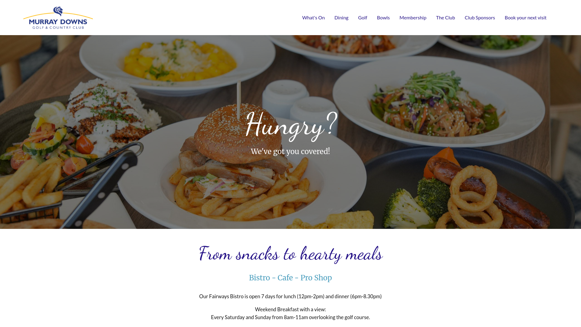 website screenshot of https://murraydownsgolf.com.au/dining/